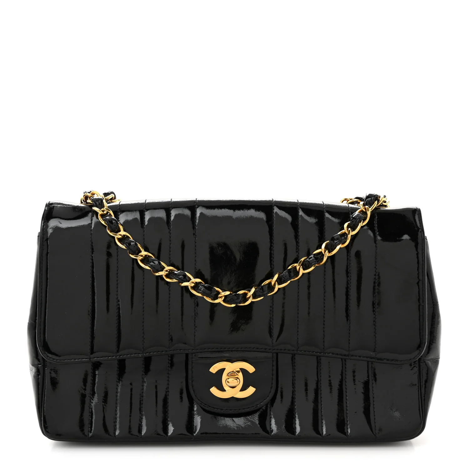 Patent Vertical Quilted Medium Single Flap Black
