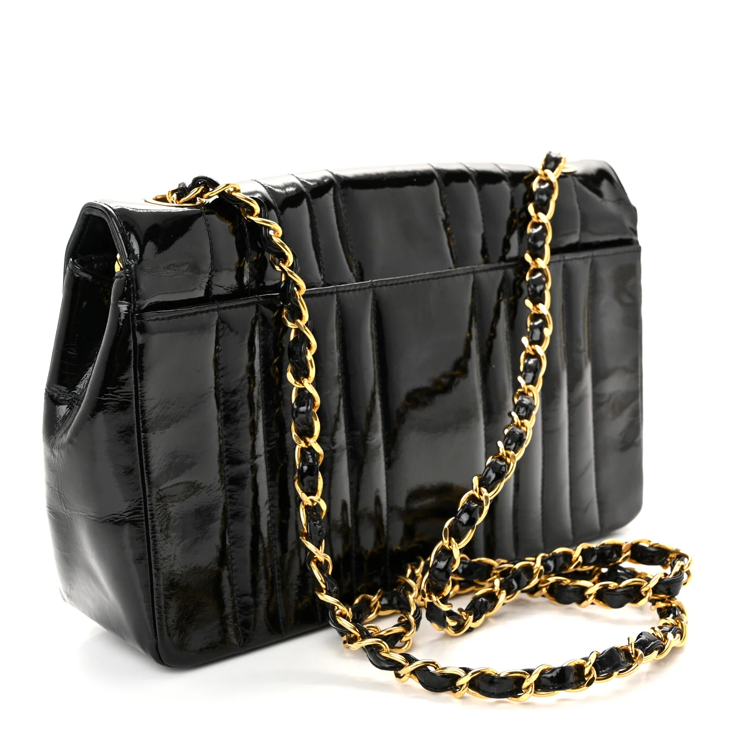 Patent Vertical Quilted Medium Single Flap Black - Image 3
