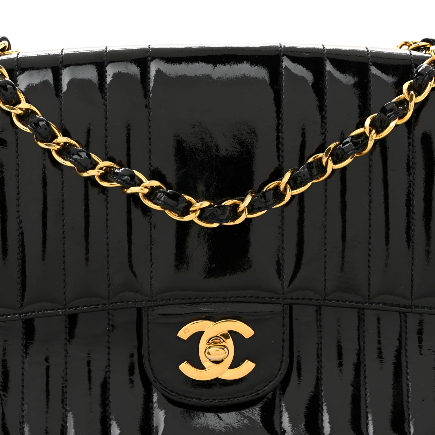 Patent Vertical Quilted Medium Single Flap Black - Image 8