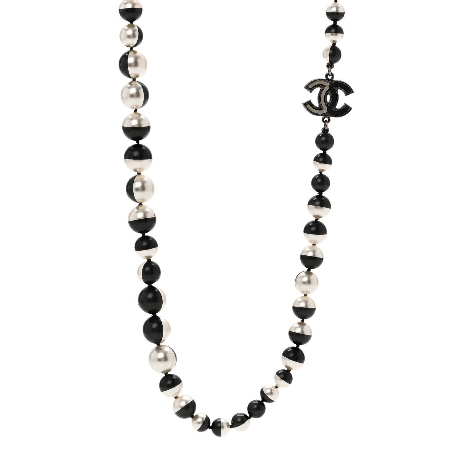 Pearl Bead CC Long Necklace White Grey
