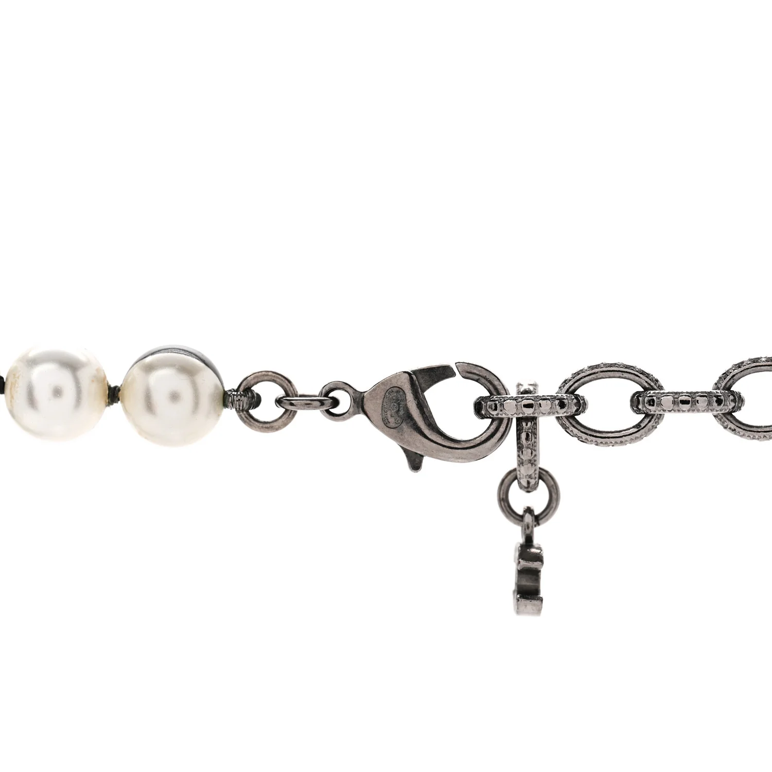 Pearl Bead CC Long Necklace White Grey - Image 5