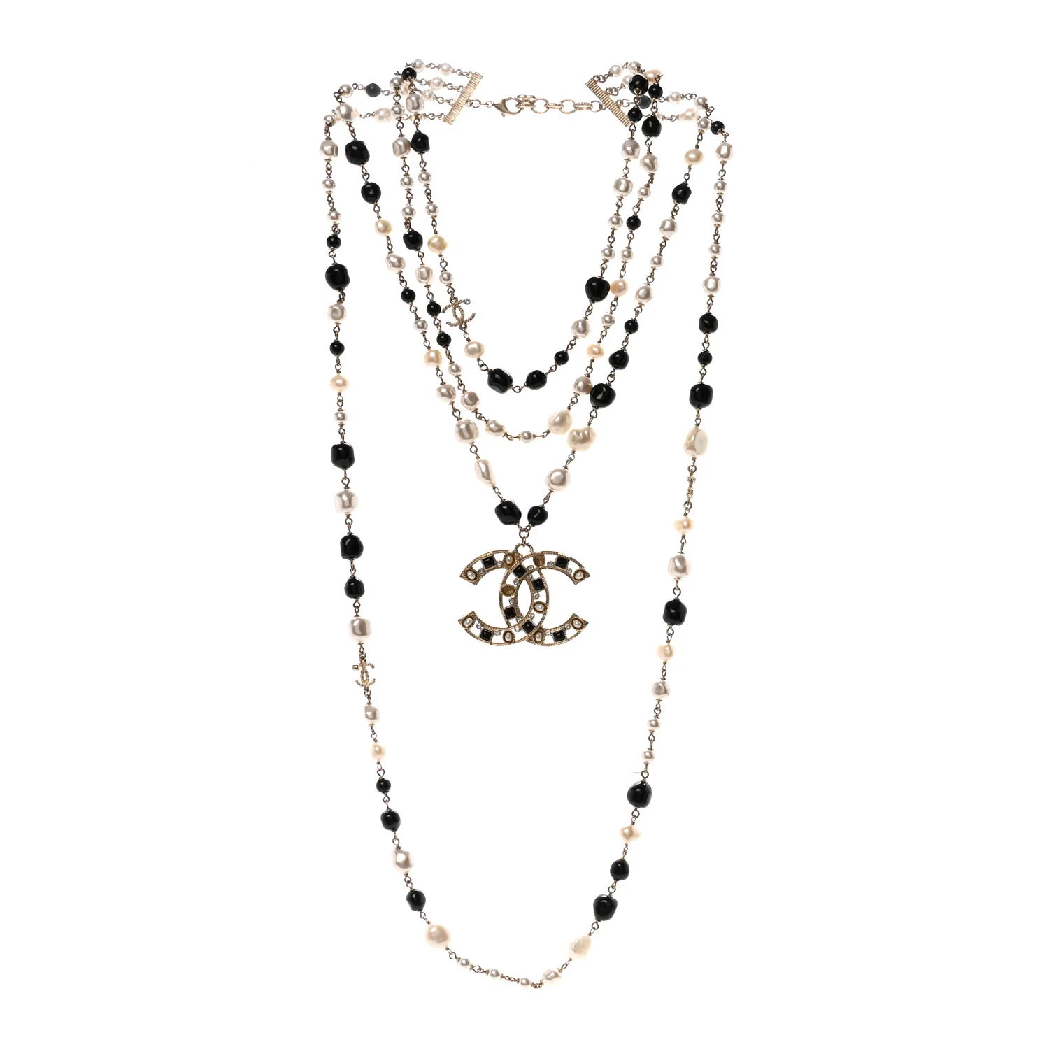 Pearl Bead Crystal CC Byzantine Necklace Black Gold - Image 3