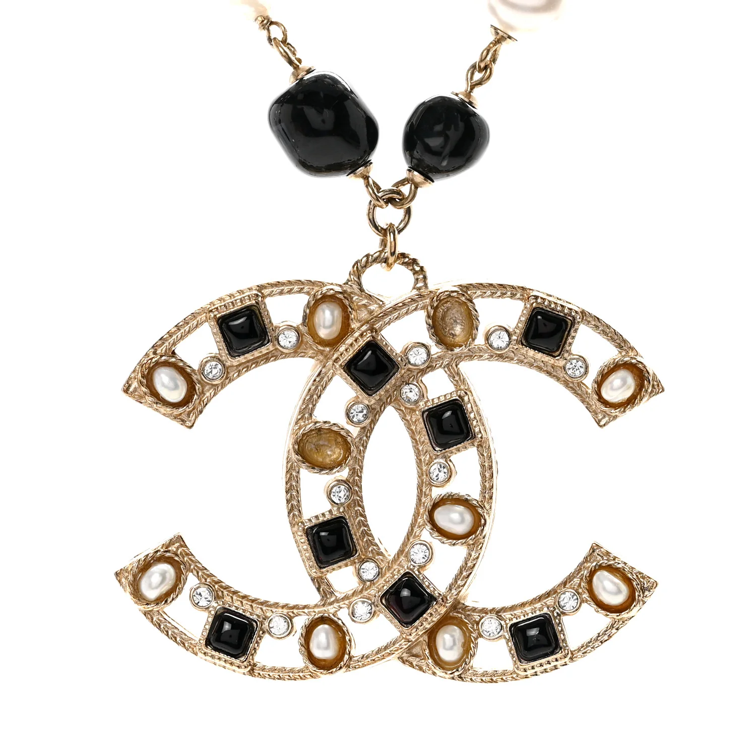 Pearl Bead Crystal CC Byzantine Necklace Black Gold - Image 4