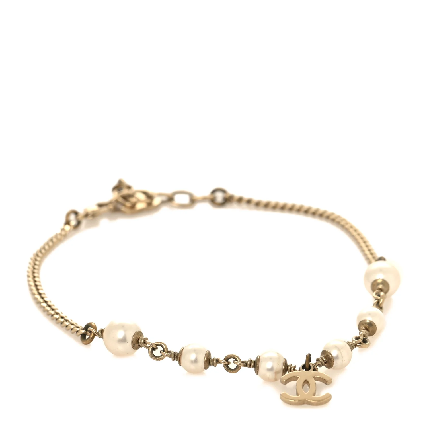 Pearl CC Chain Anklet Gold Pearly White