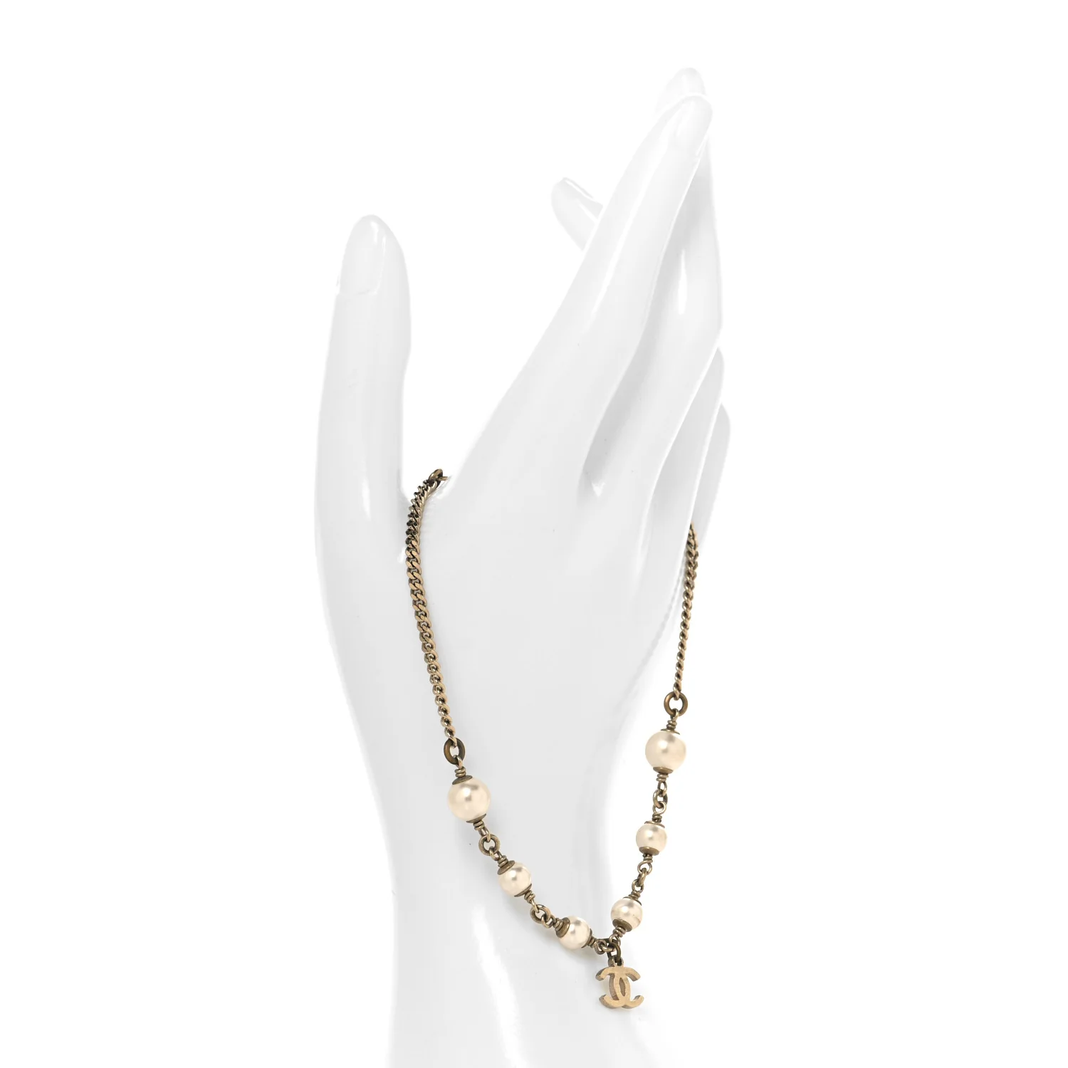 Pearl CC Chain Anklet Gold Pearly White - Image 5
