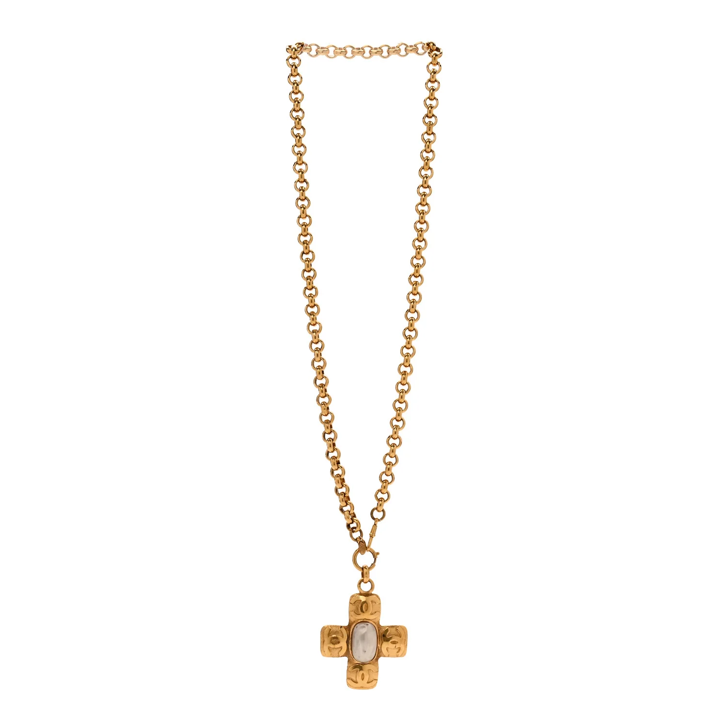 Pearl CC Cross Pendant Necklace Gold - Image 3
