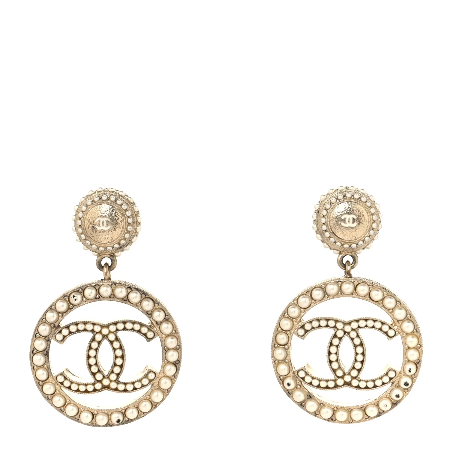 Pearl CC Drop Earrings Light Gold - Image 2