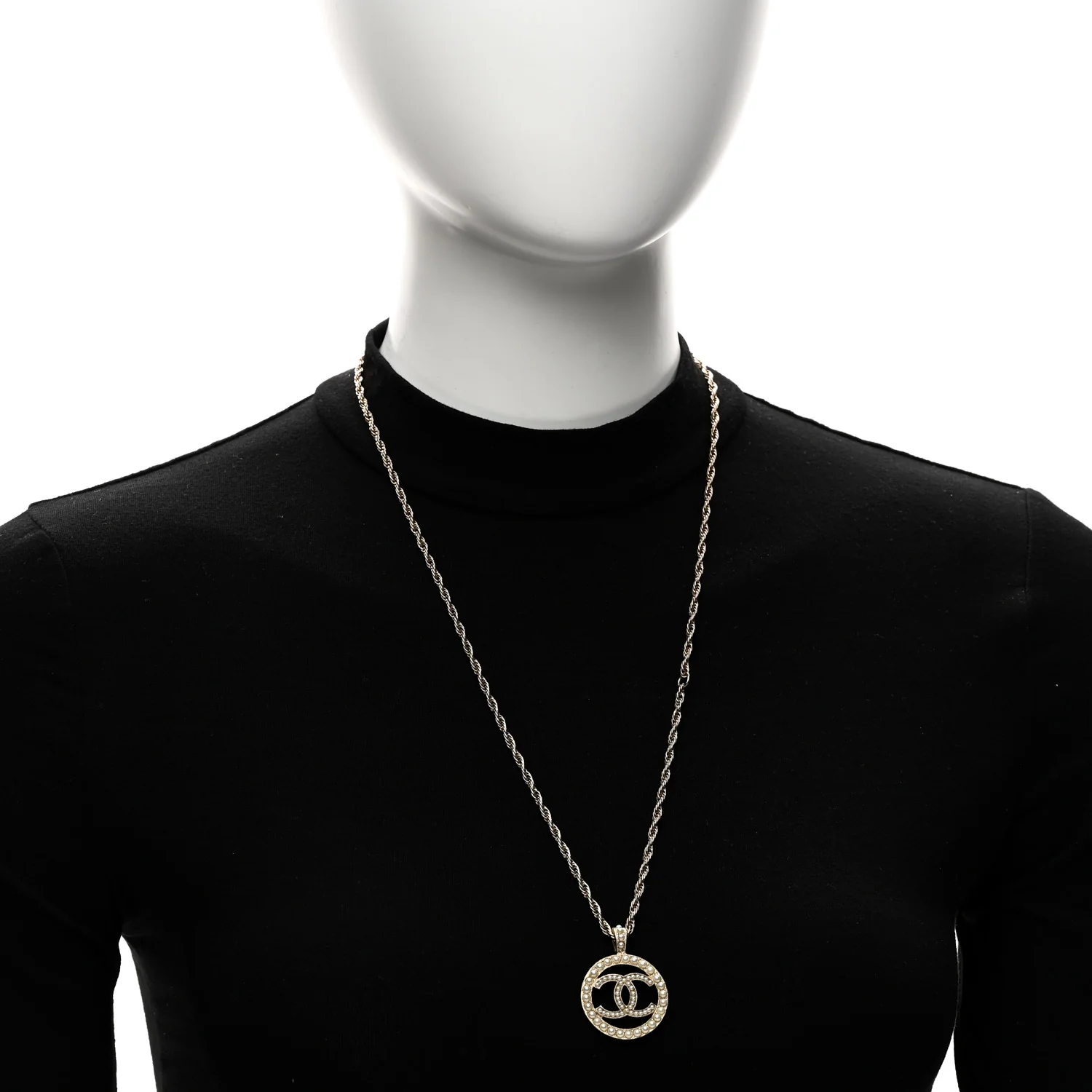 Pearl CC Round Pendant Necklace Gold - Image 2