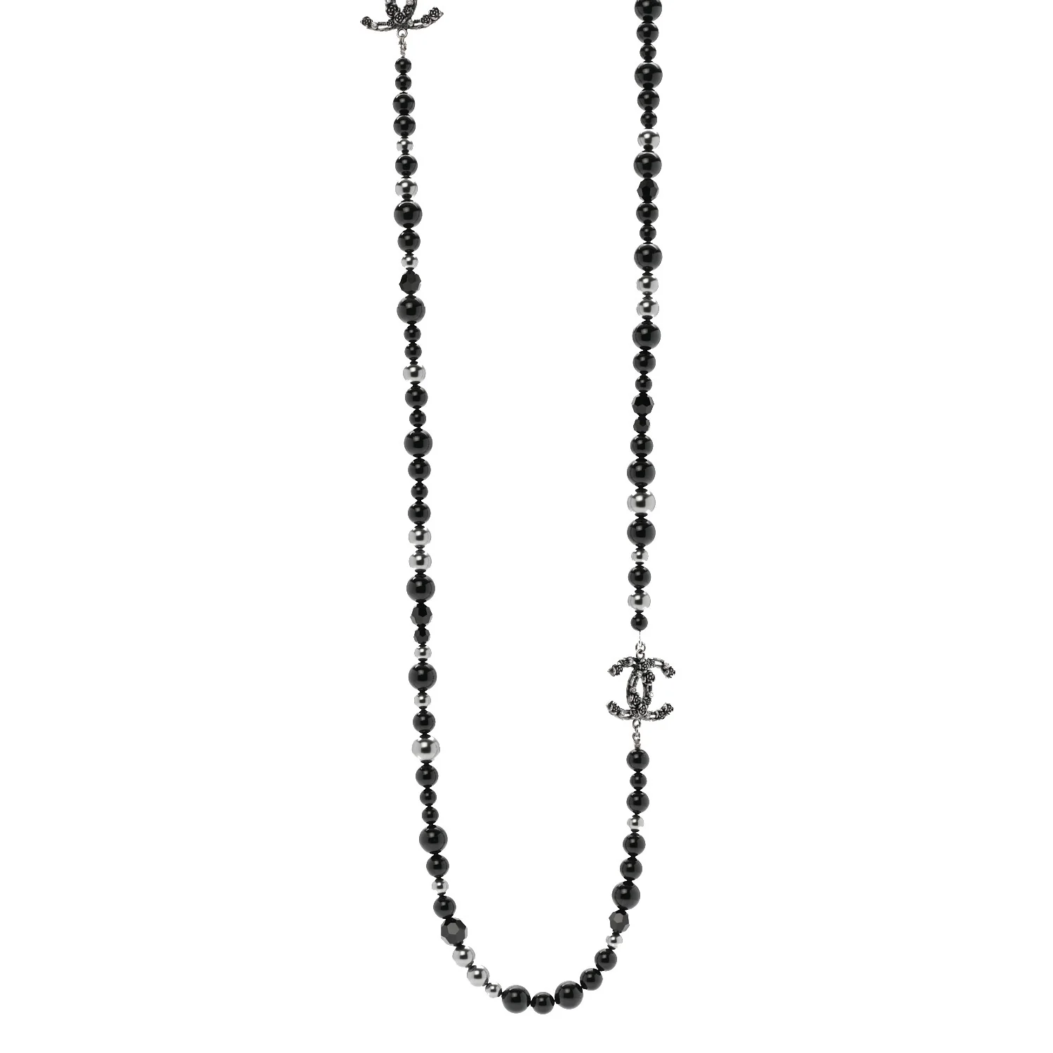 Pearl Crystal CC Camellia Necklace Ruthenium Black