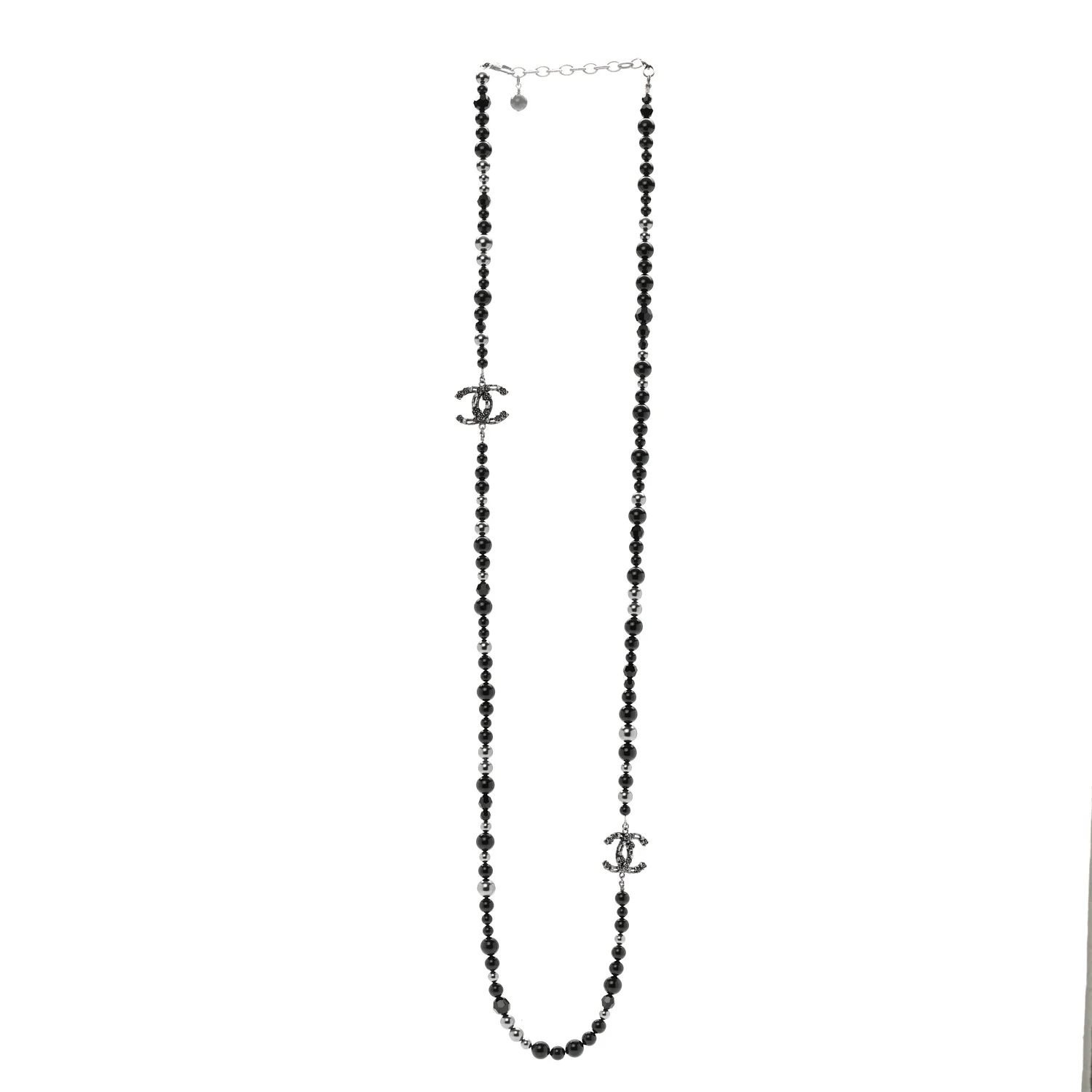 Pearl Crystal CC Camellia Necklace Ruthenium Black - Image 3