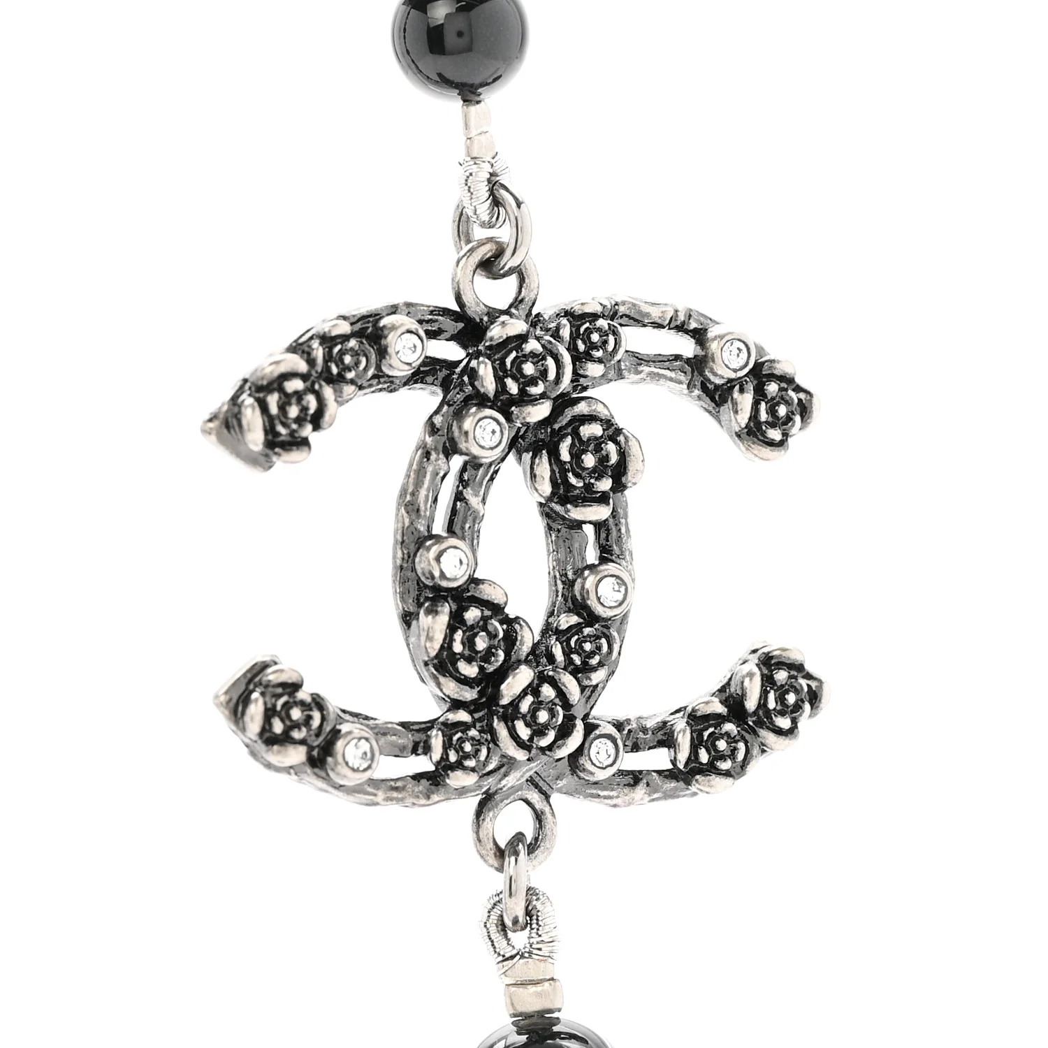 Pearl Crystal CC Camellia Necklace Ruthenium Black - Image 4