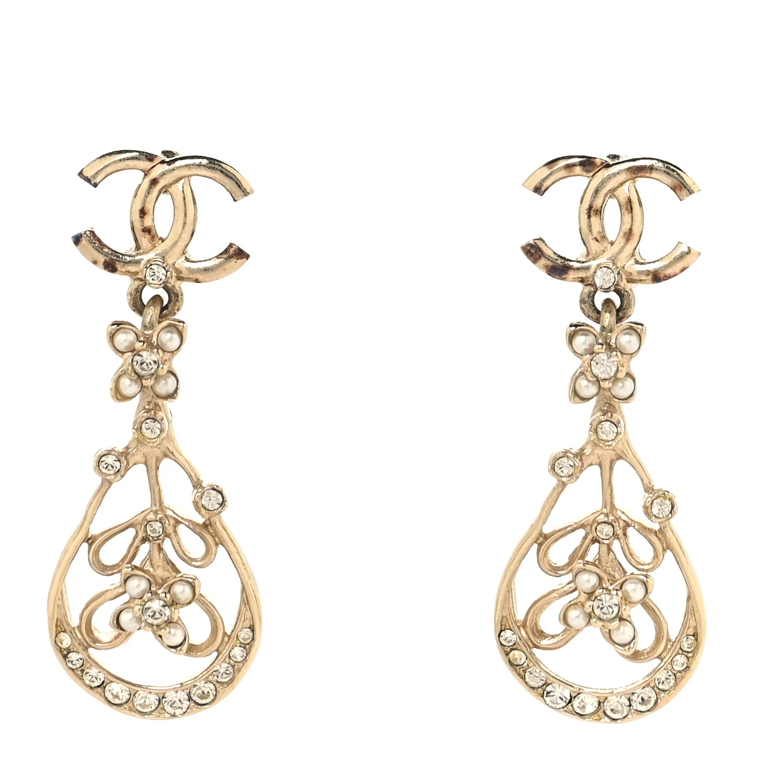 Pearl Crystal CC Drop Earrings Gold - Image 2