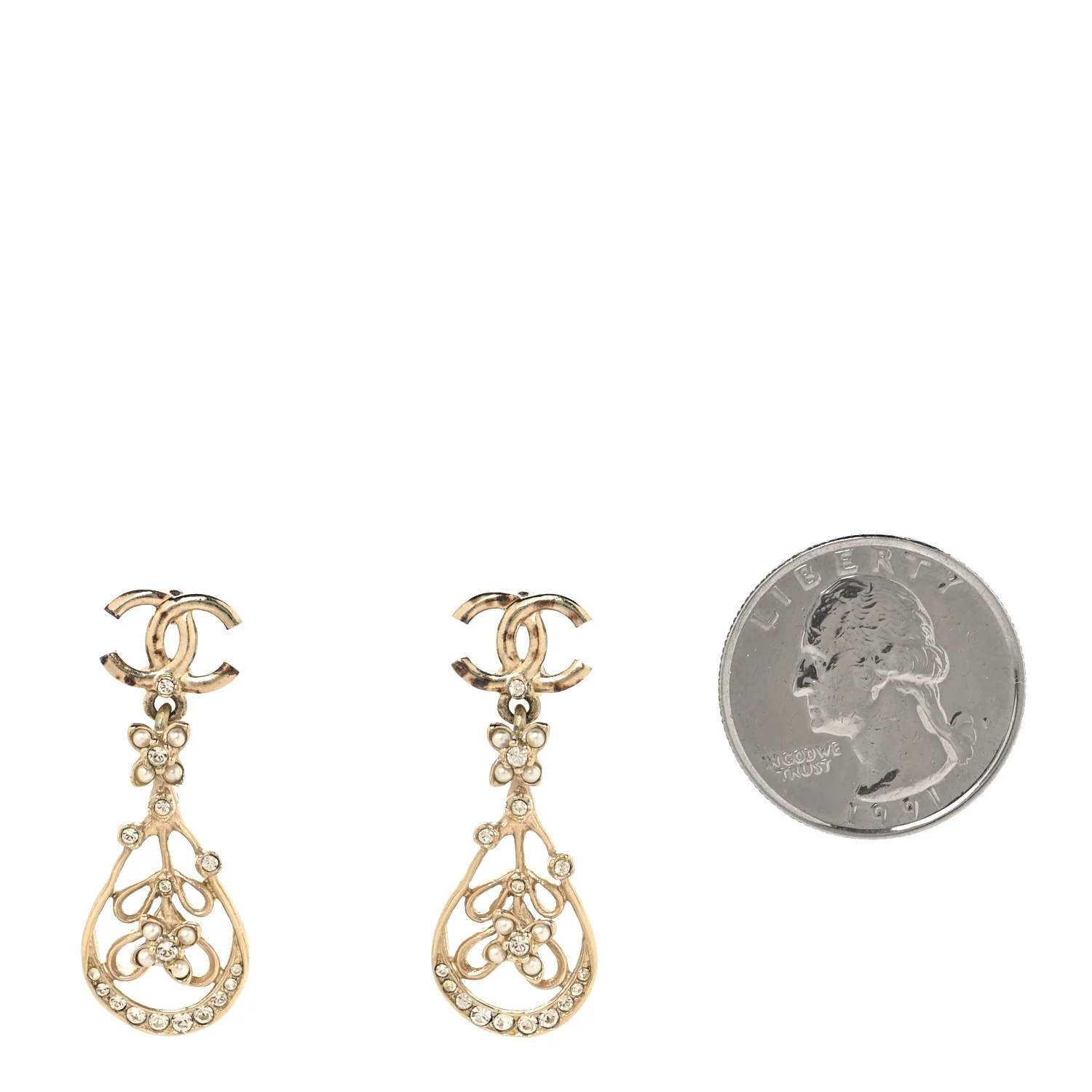 Pearl Crystal CC Drop Earrings Gold - Image 5