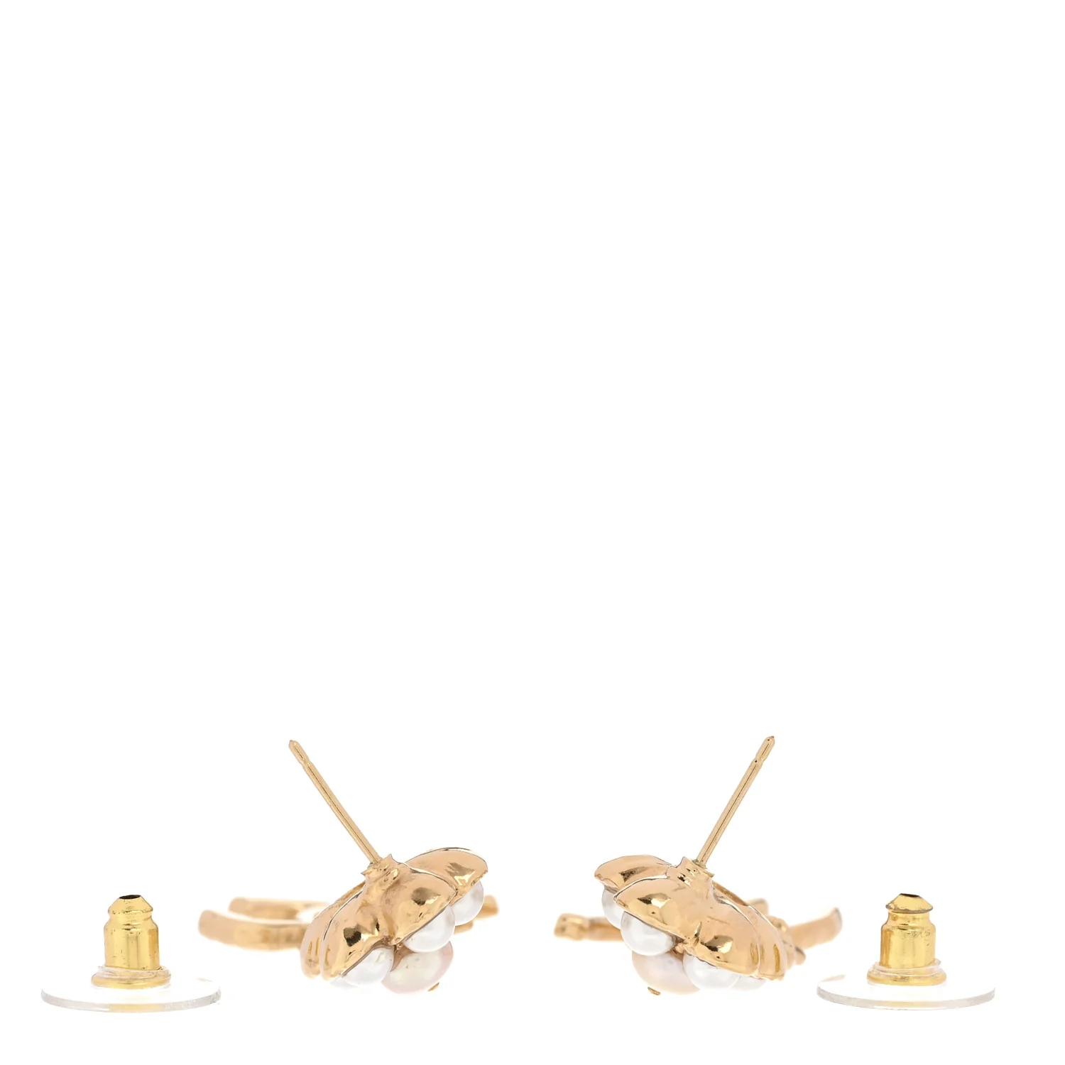 Pearl Crystal CC Flower Drop Earrings Gold White - Image 3