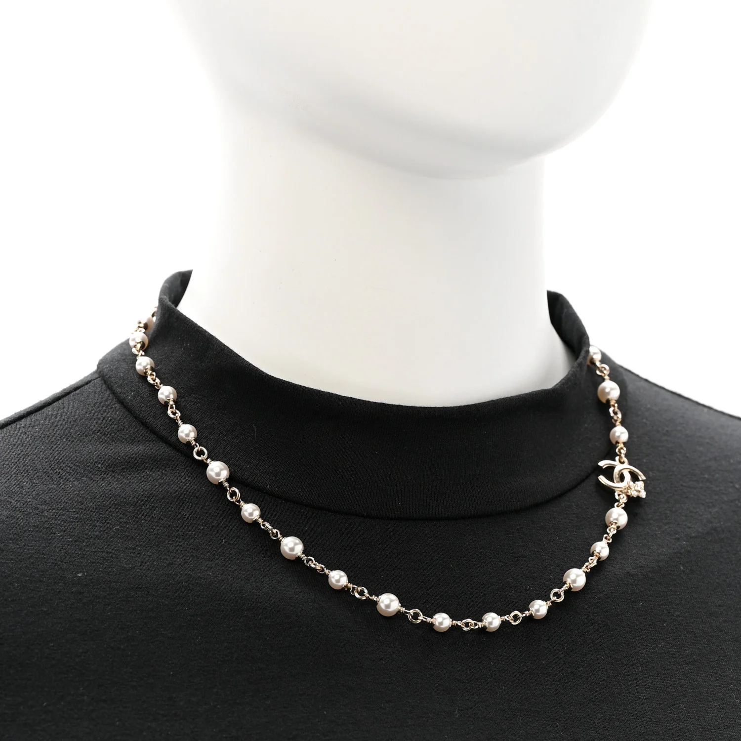 Pearl Crystal CC Flower Necklace Pearly White Light Gold - Image 2