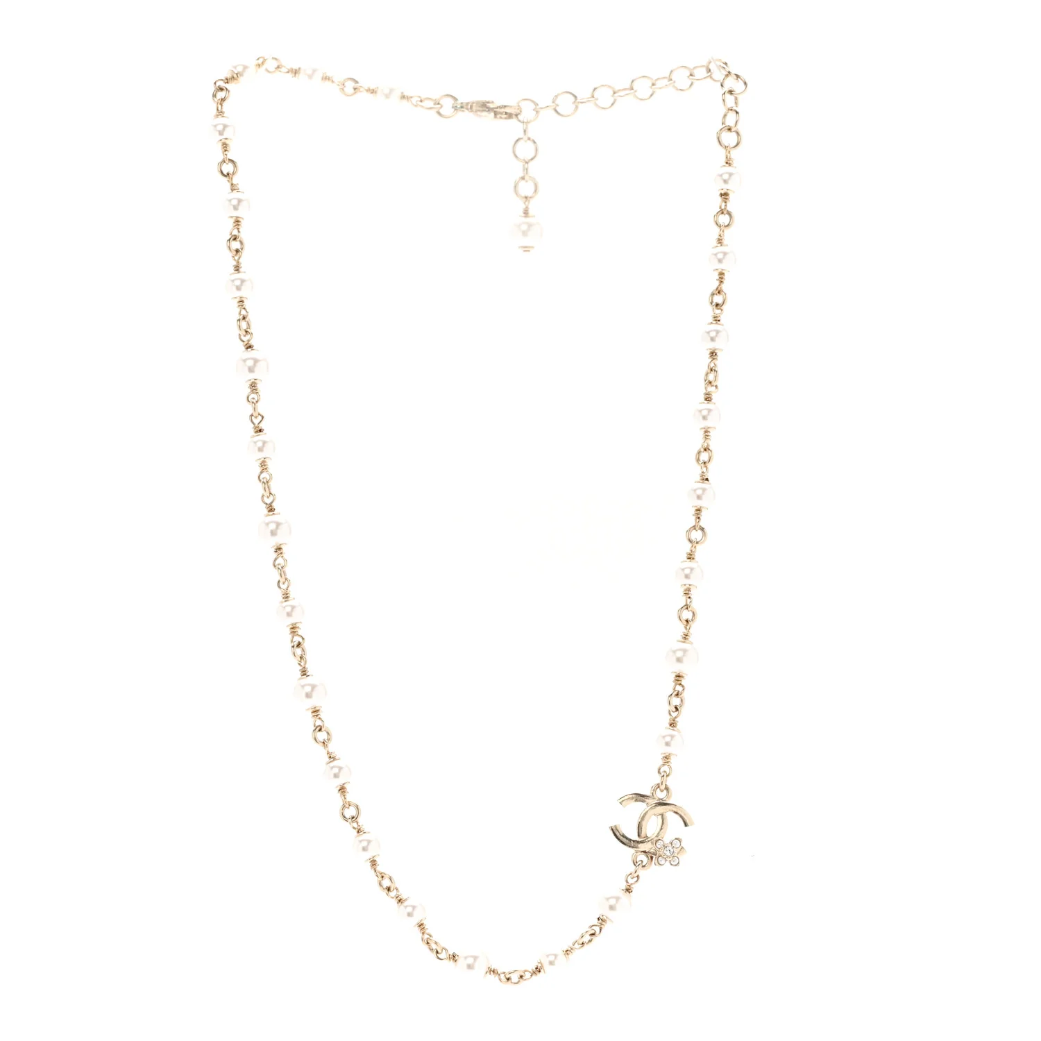Pearl Crystal CC Flower Necklace Pearly White Light Gold - Image 3