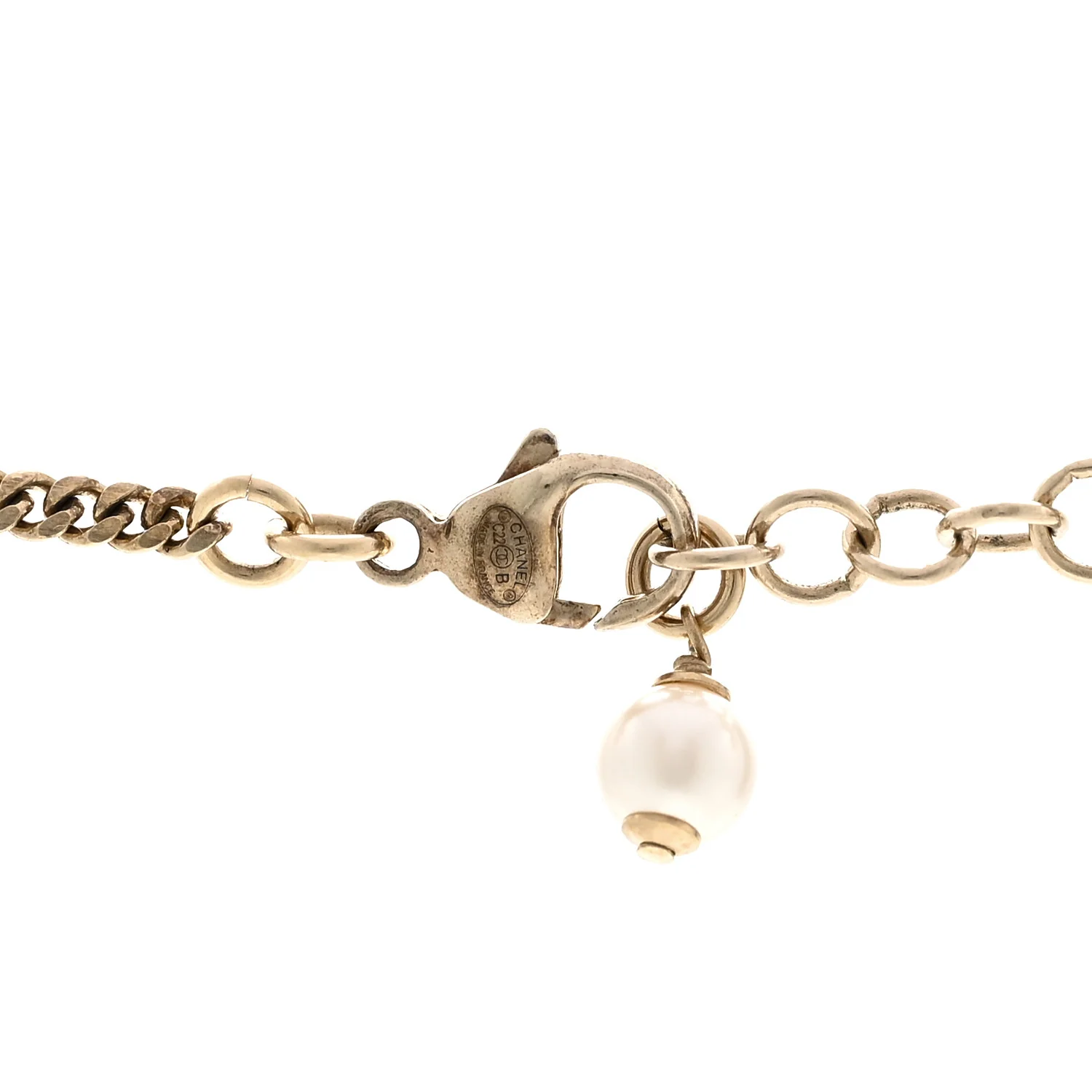 Pearl Crystal CC Heart Necklace Gold Pearly White Black - Image 4