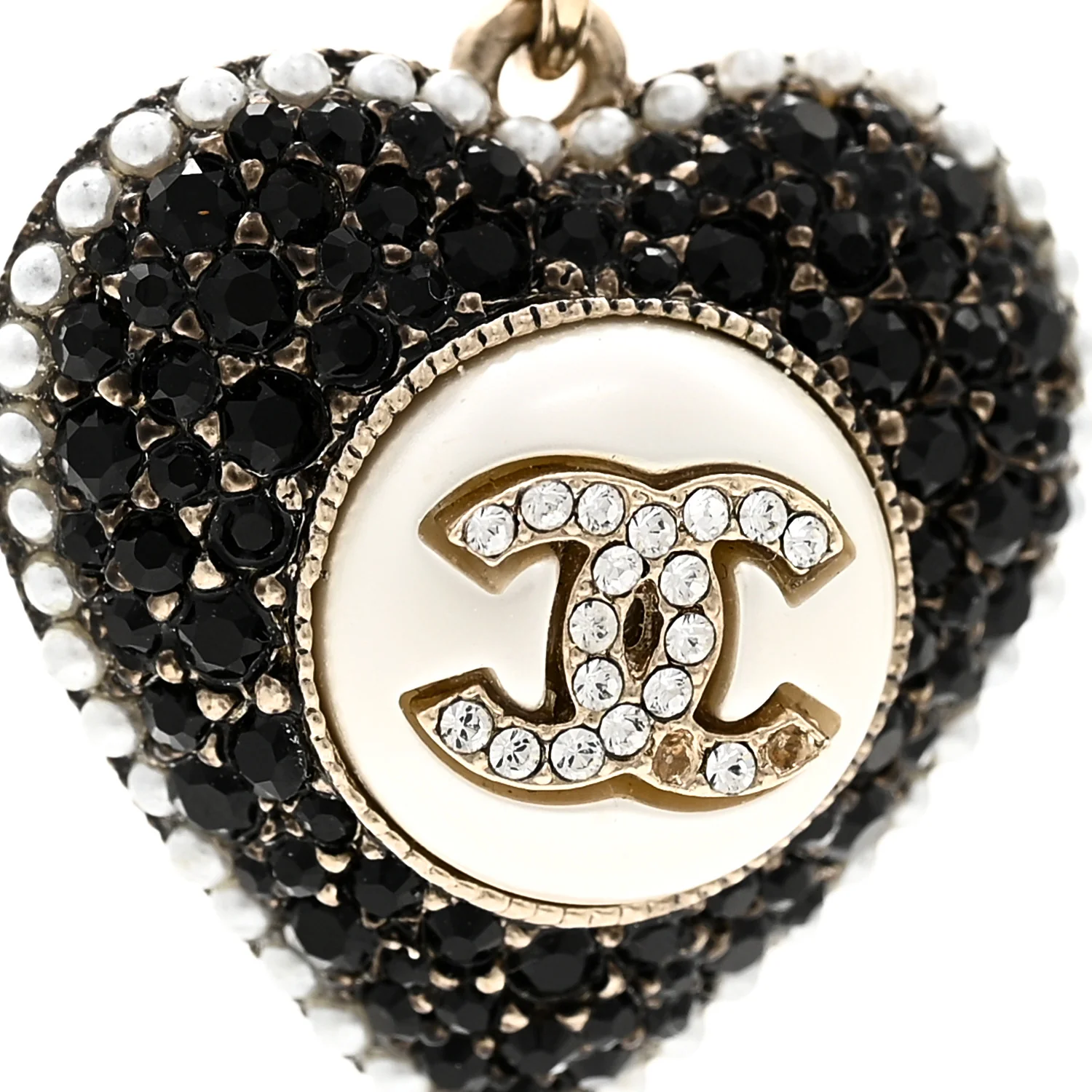 Pearl Crystal CC Heart Necklace Gold Pearly White Black - Image 5