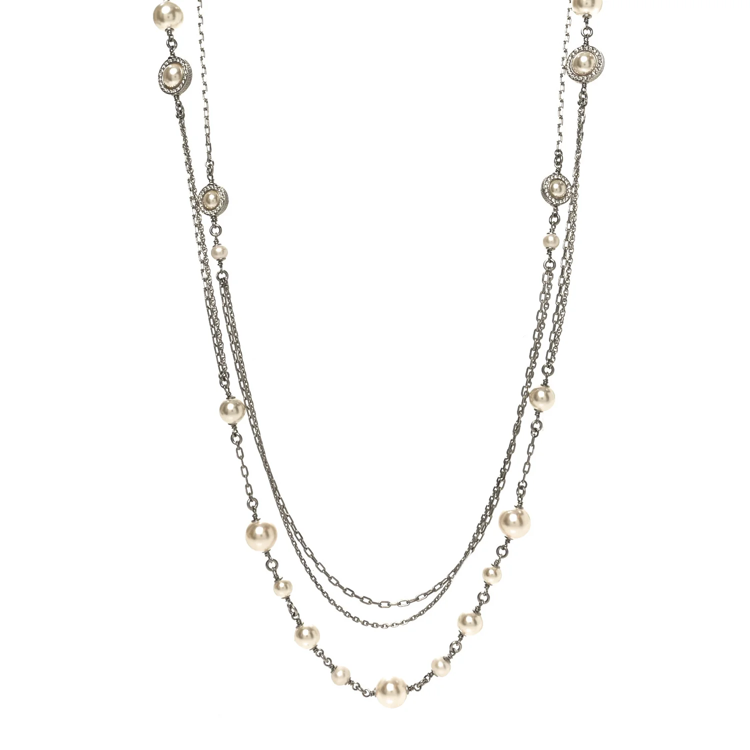 Pearl Crystal CC Long Necklace Pearly White