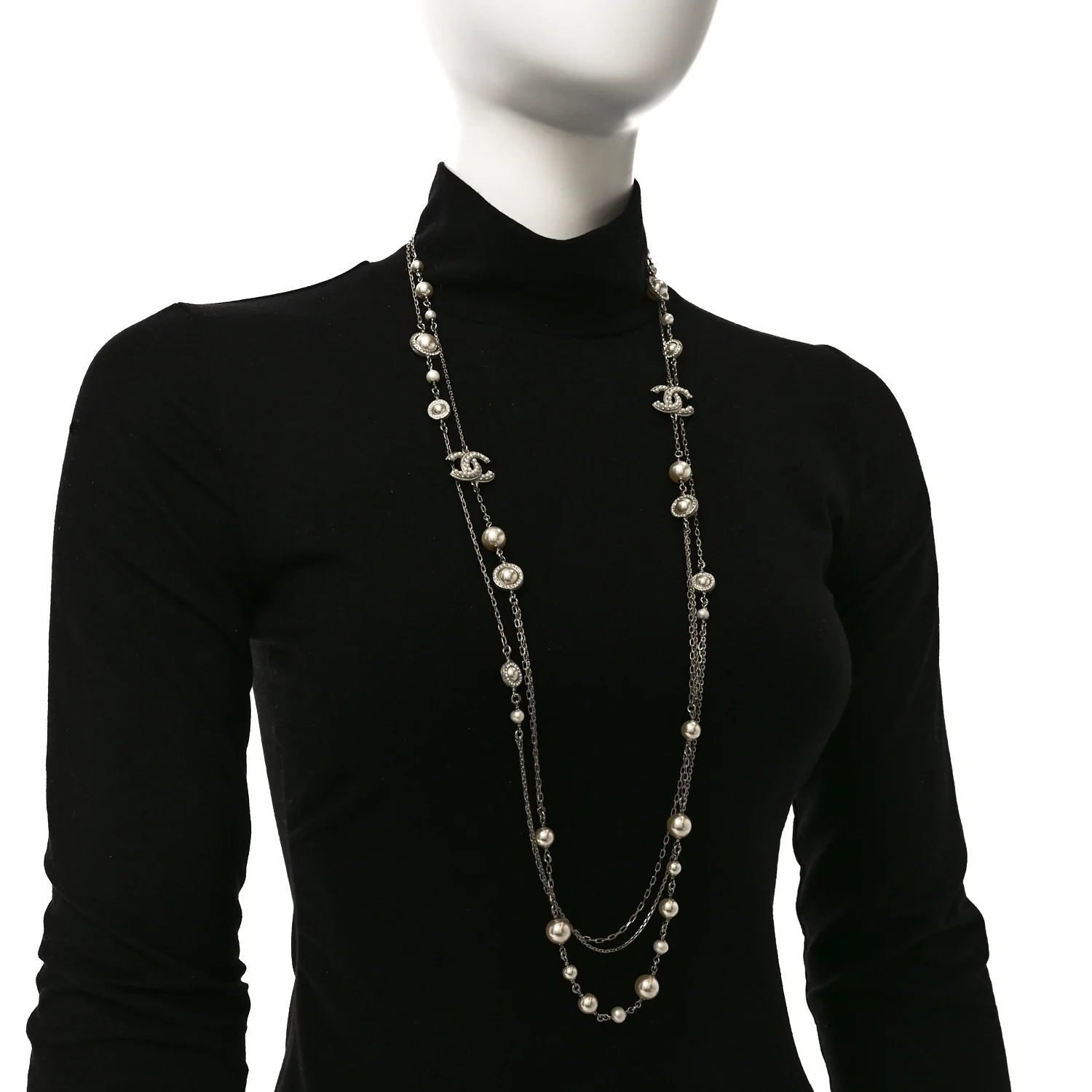 Pearl Crystal CC Long Necklace Pearly White - Image 2