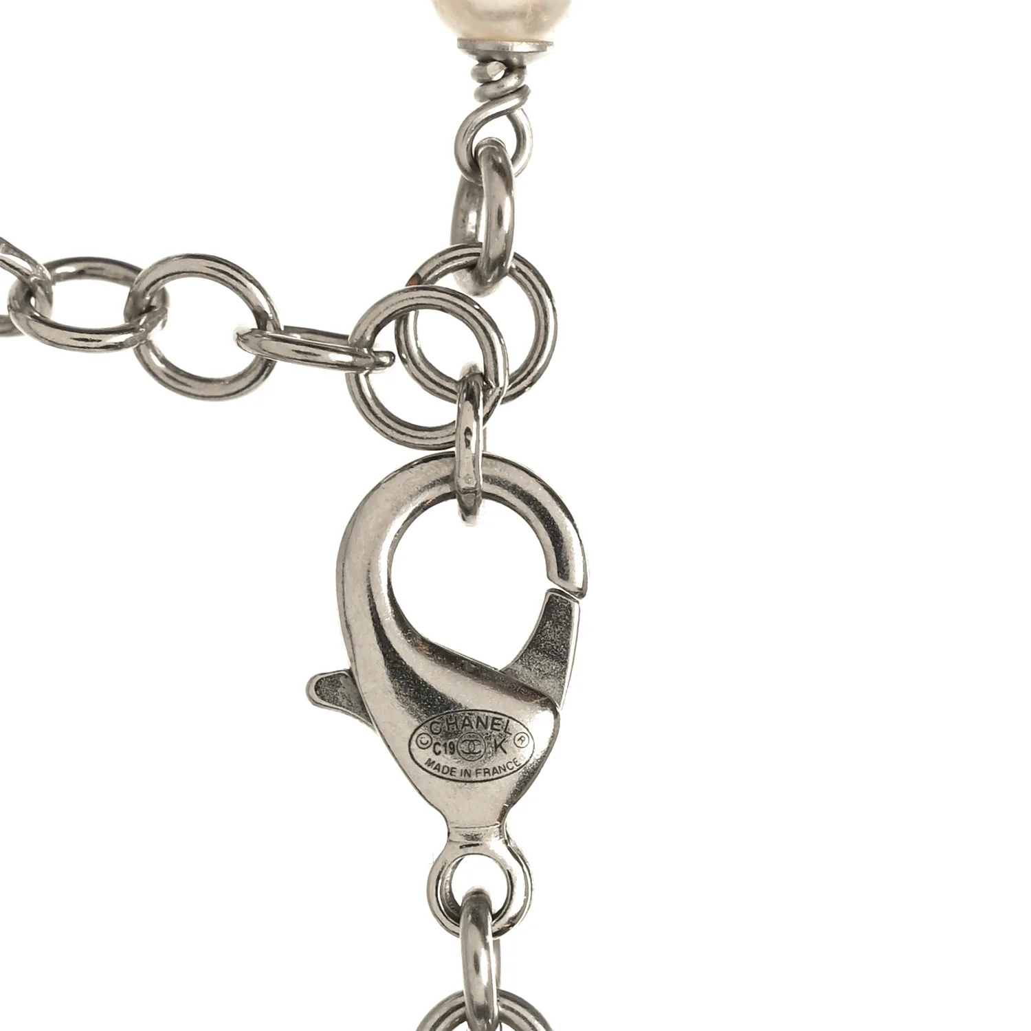Pearl Crystal CC Long Necklace Silver - Image 4