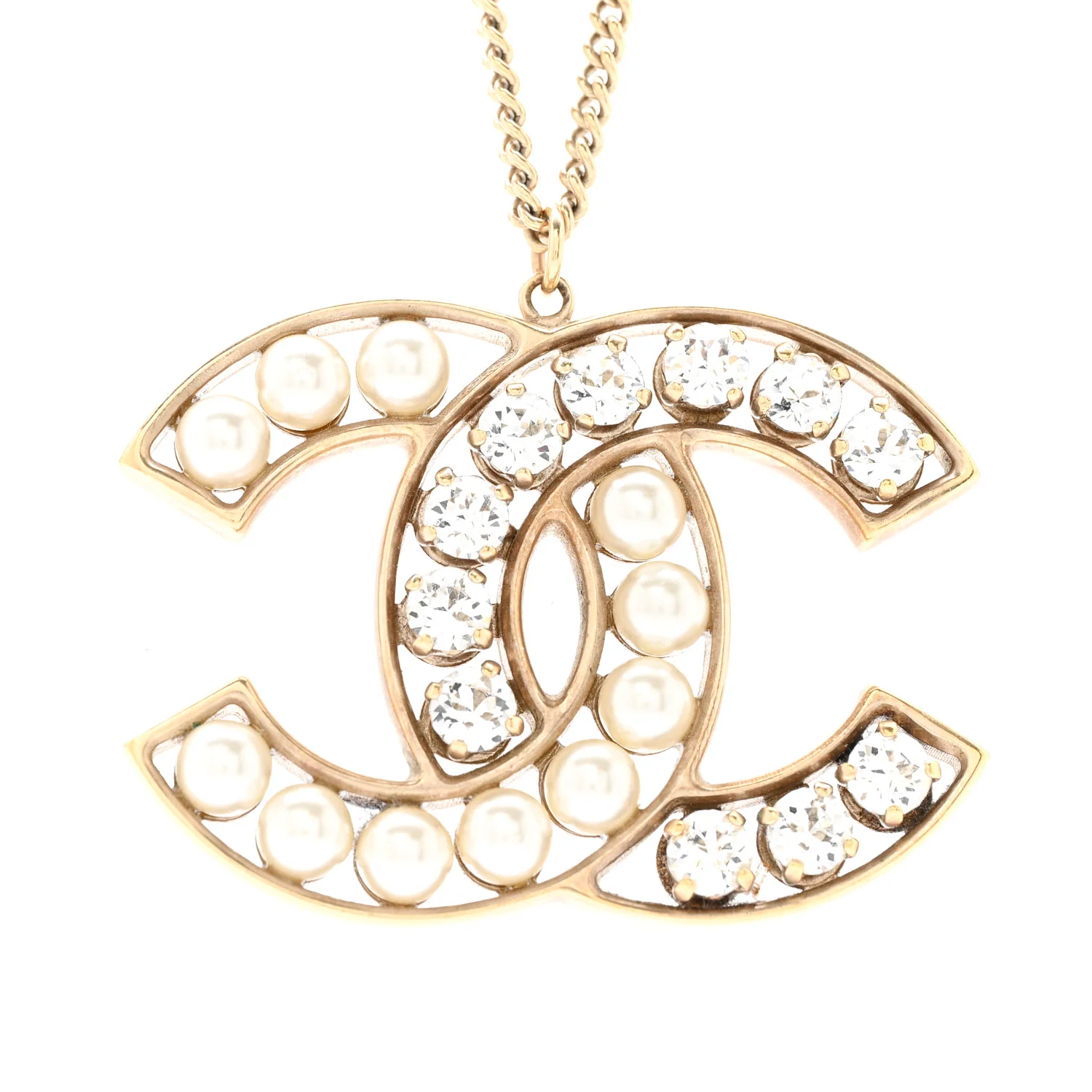 Pearl Crystal CC Pendant Necklace Gold - Image 4