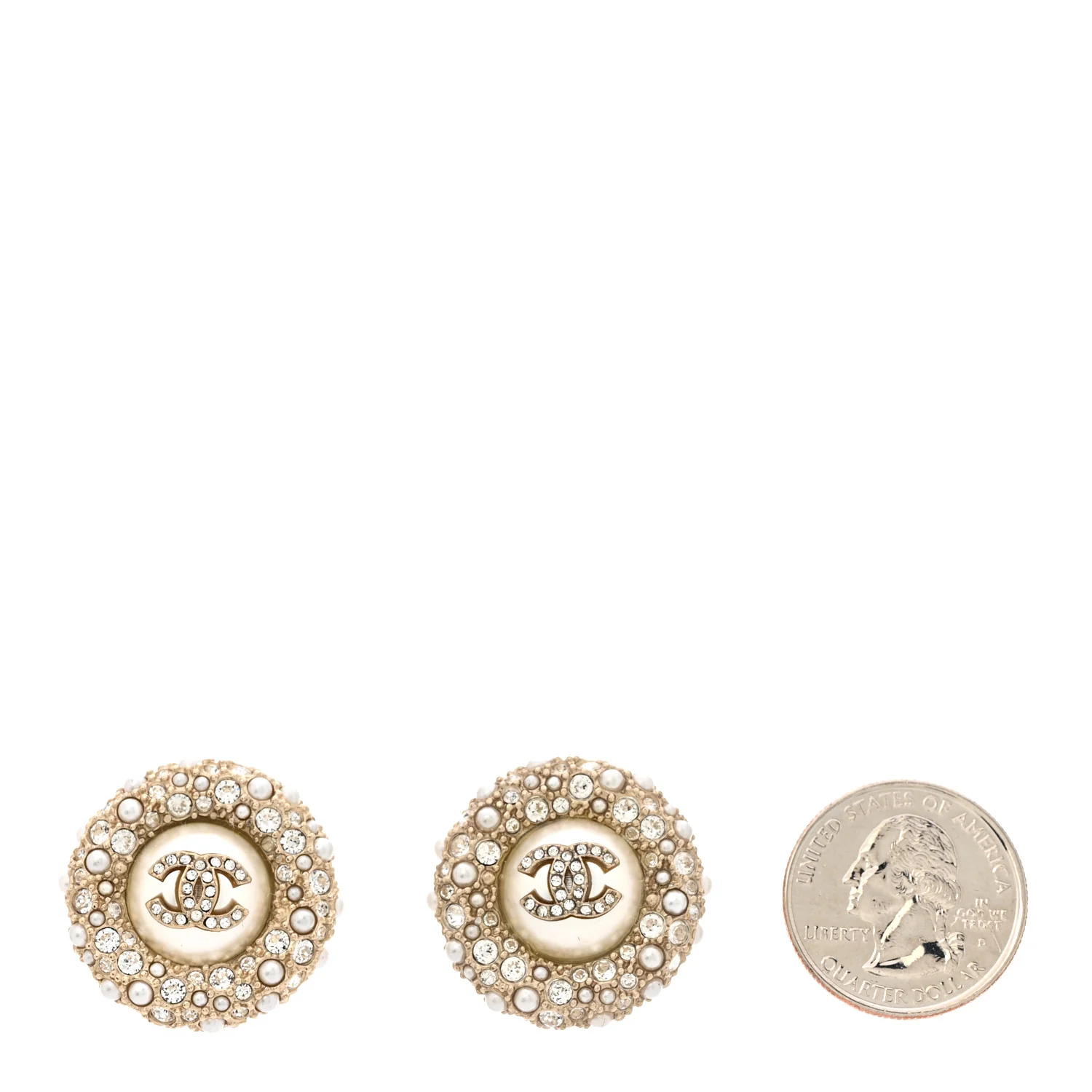 Pearl Crystal CC Round Earrings Light Gold - Image 2