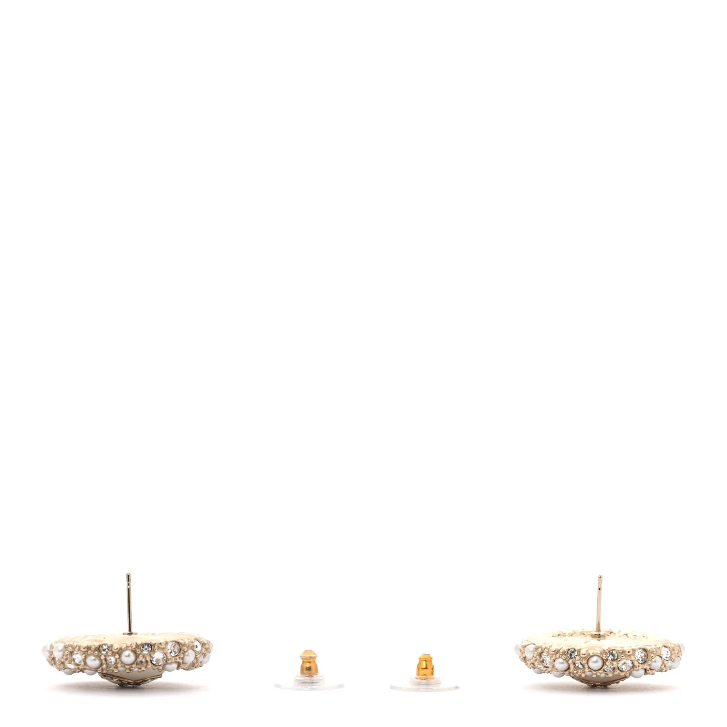 Pearl Crystal CC Round Earrings Light Gold - Image 3