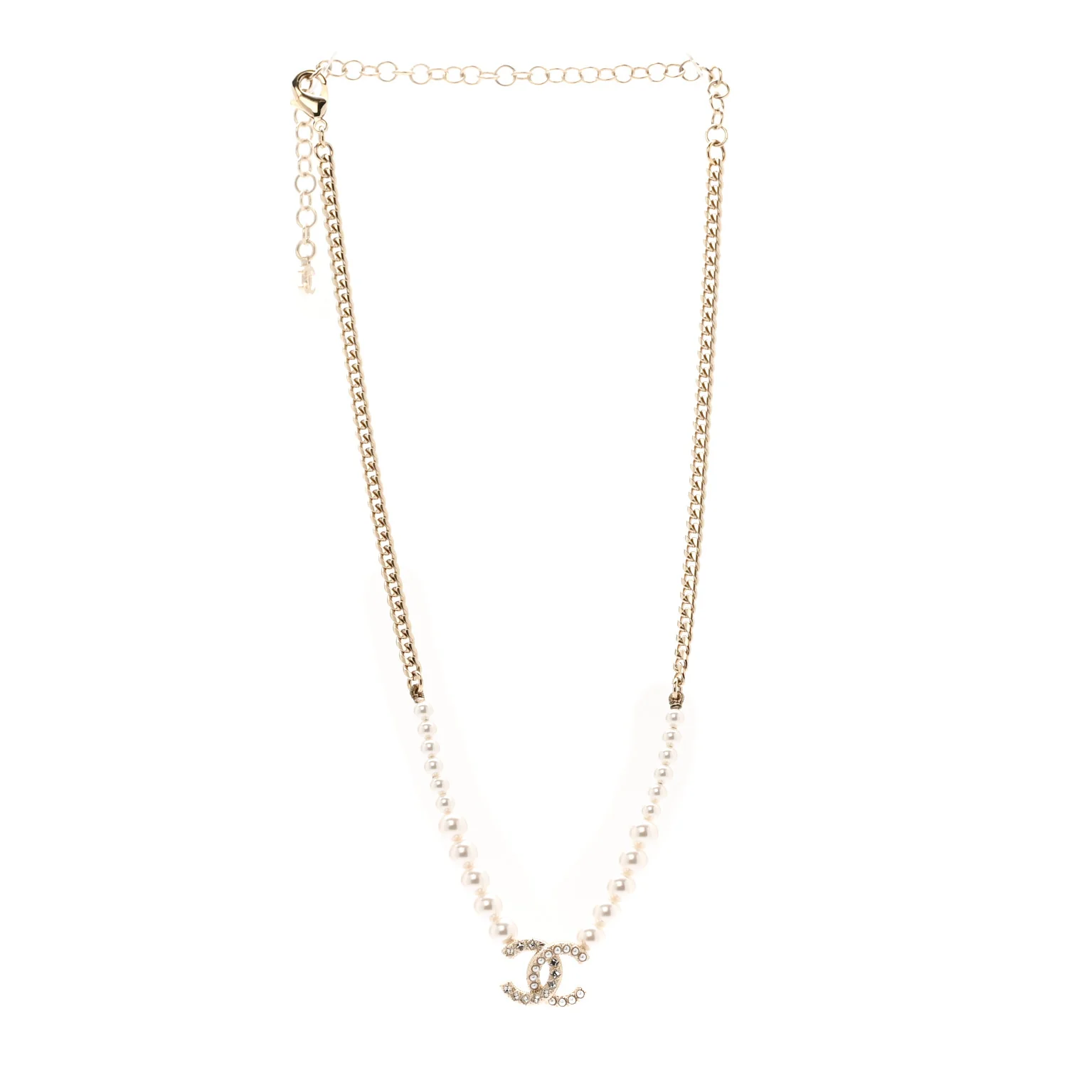 Pearl Crystal CC Short Necklace Gold - Image 3