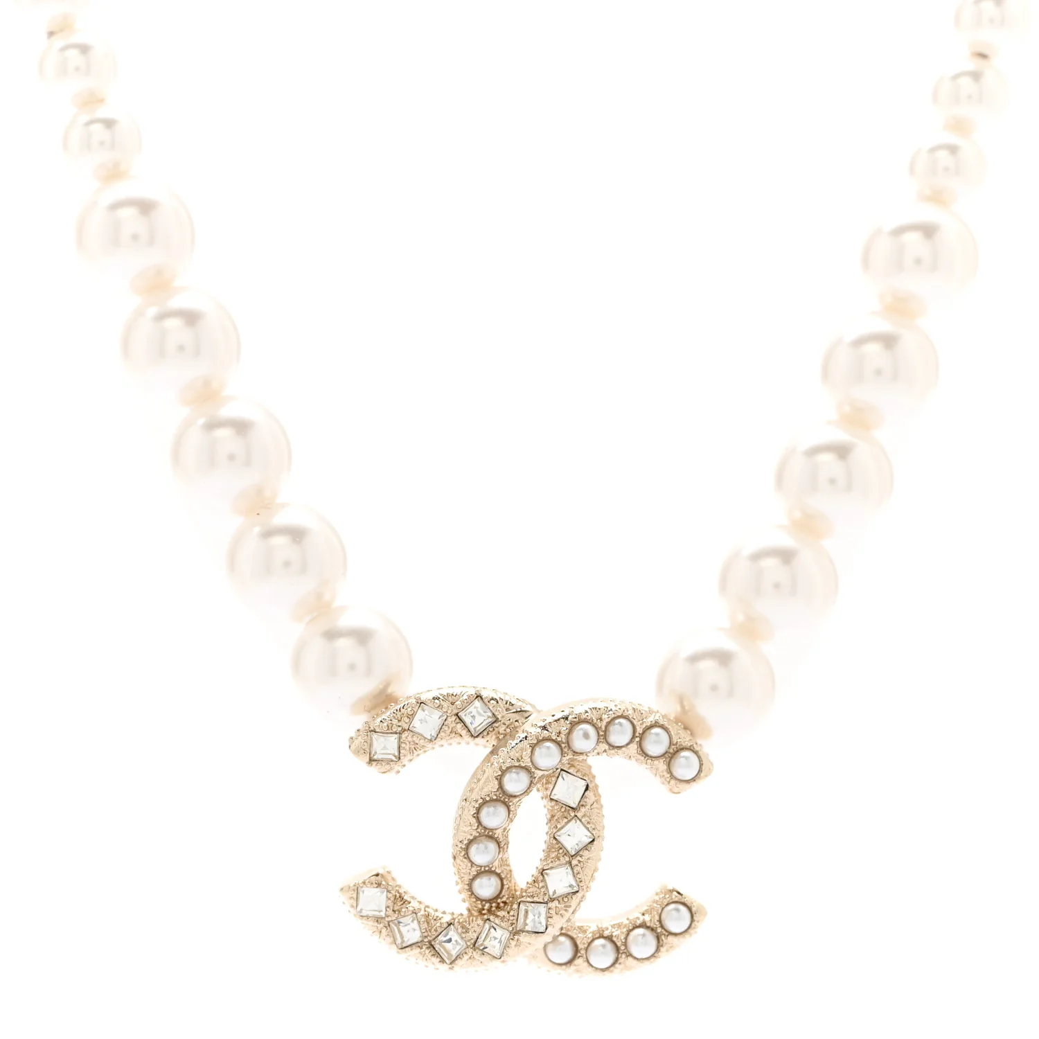 Pearl Crystal CC Short Necklace Gold - Image 4