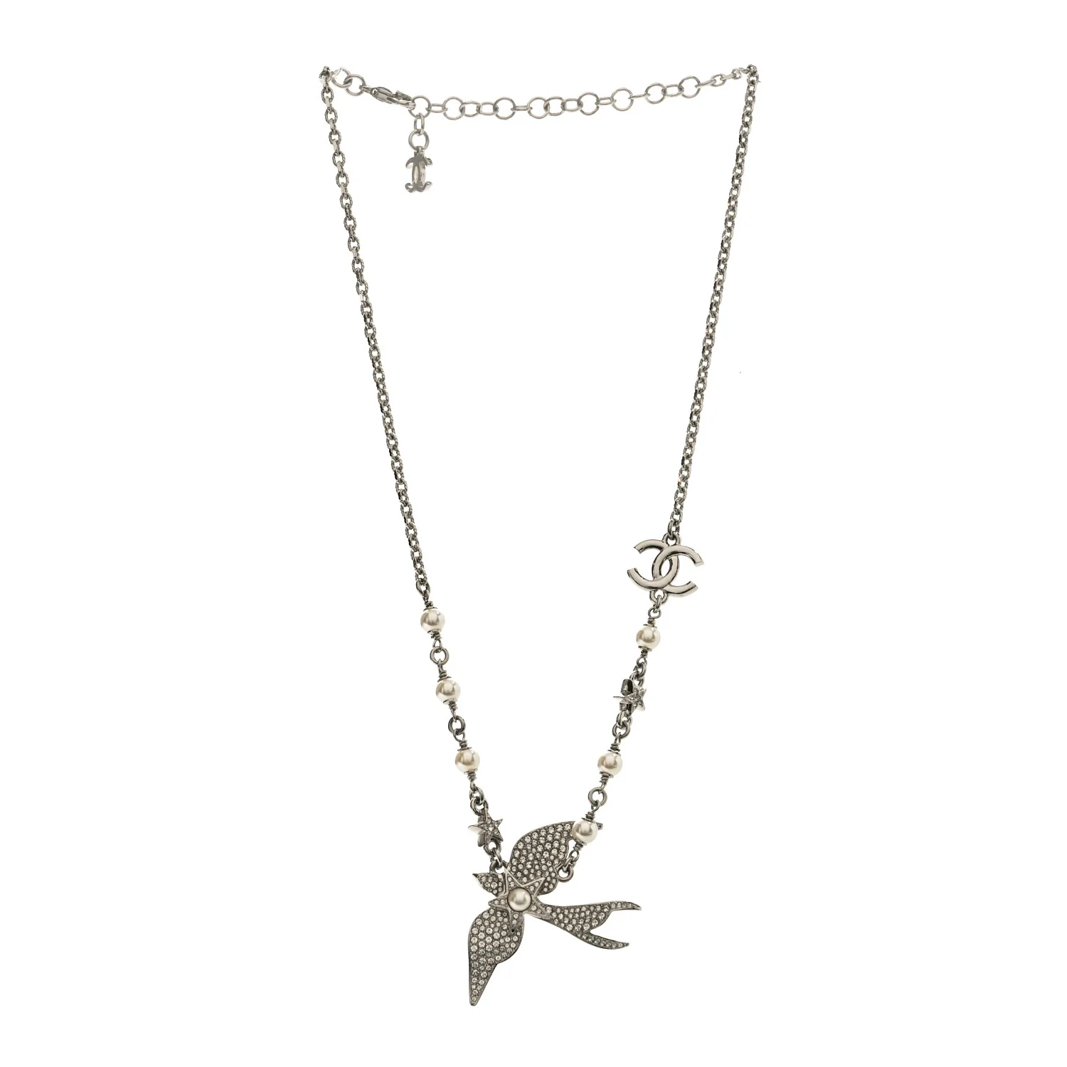 Pearl Crystal CC Star Bird Necklace Silver Pearly White - Image 3