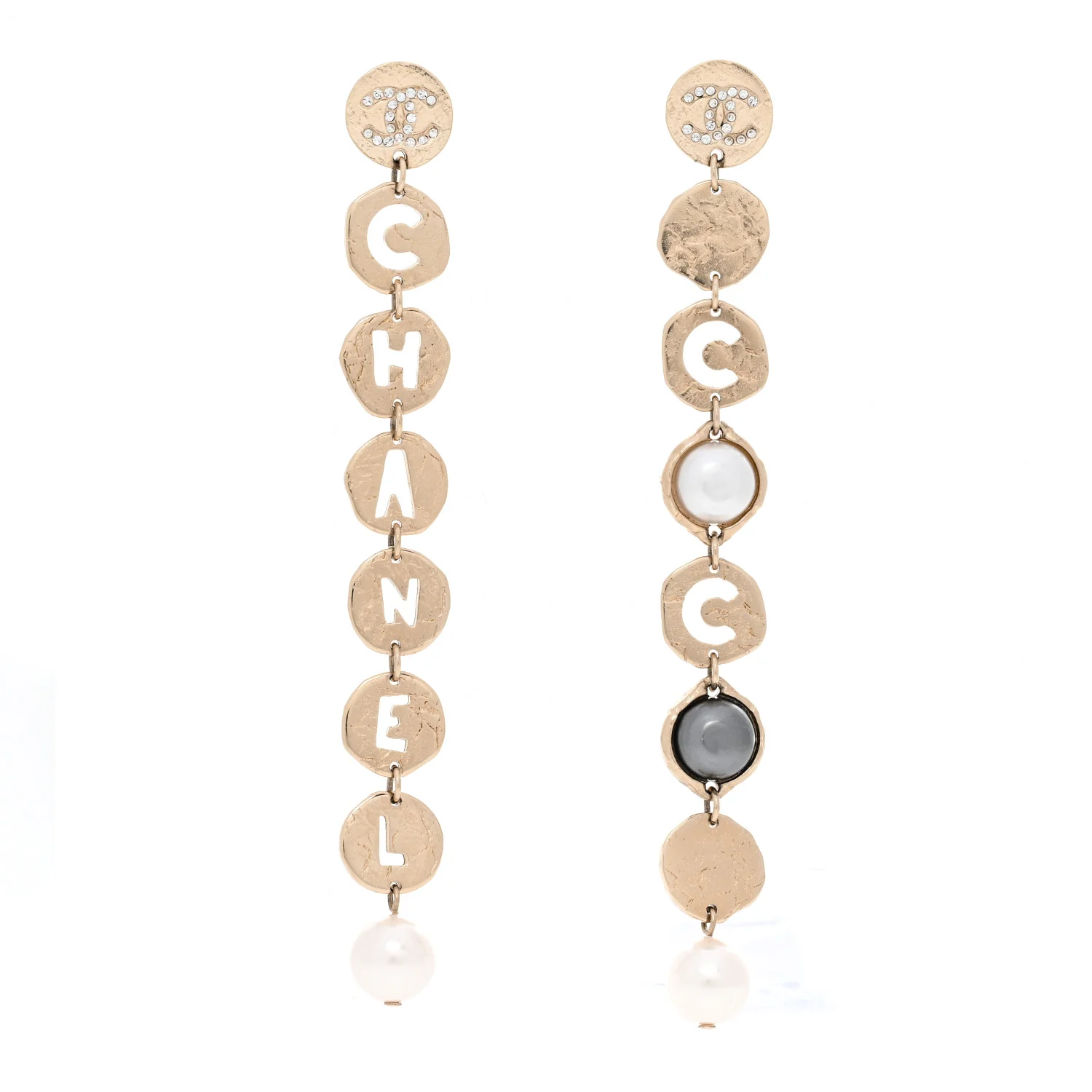 Pearl Crystal Papyrus Drop Strand Earrings Gold Grey