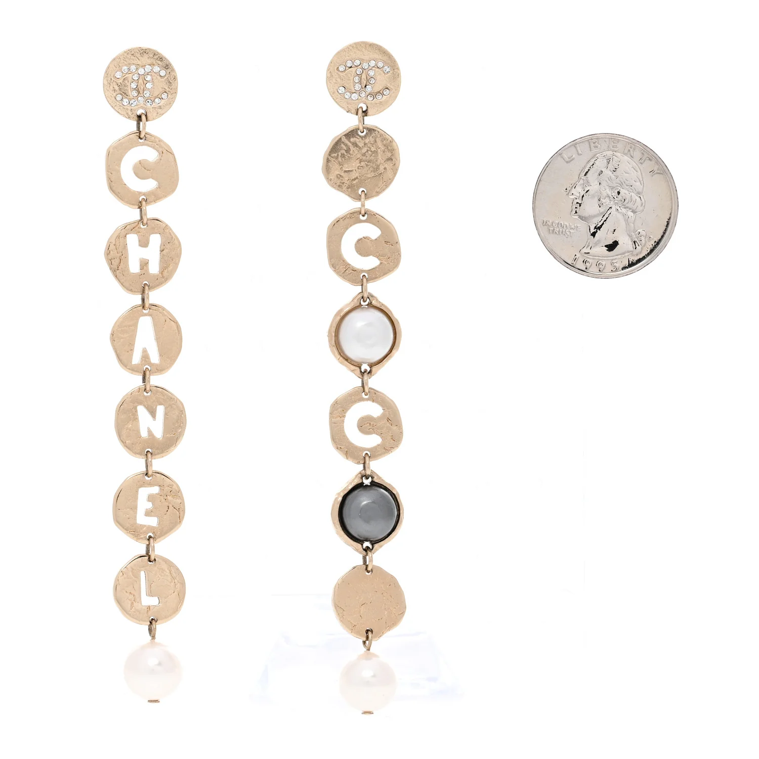 Pearl Crystal Papyrus Drop Strand Earrings Gold Grey - Image 2