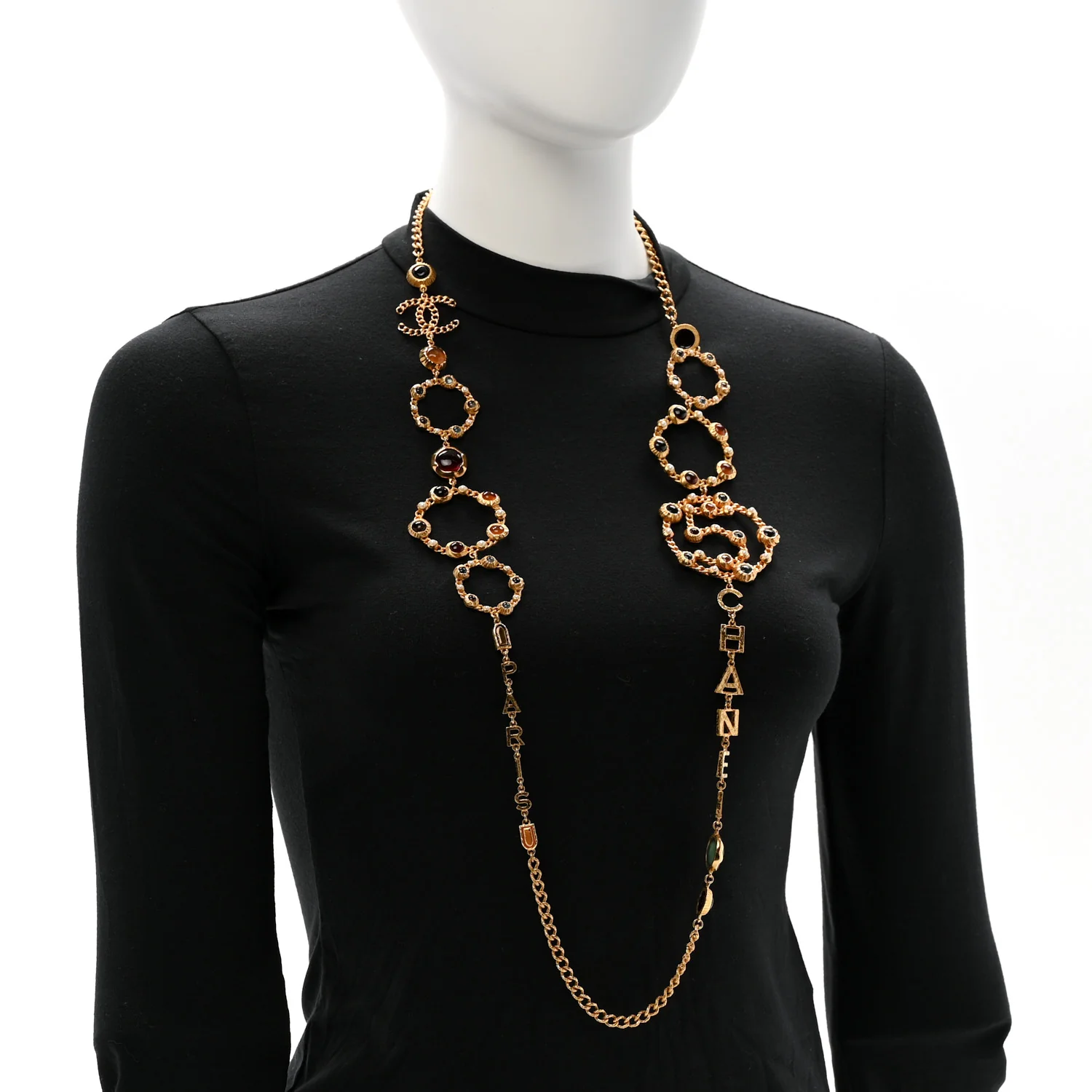 Pearl Gripoix Crystal No 5 Medallion Necklace Gold - Image 2
