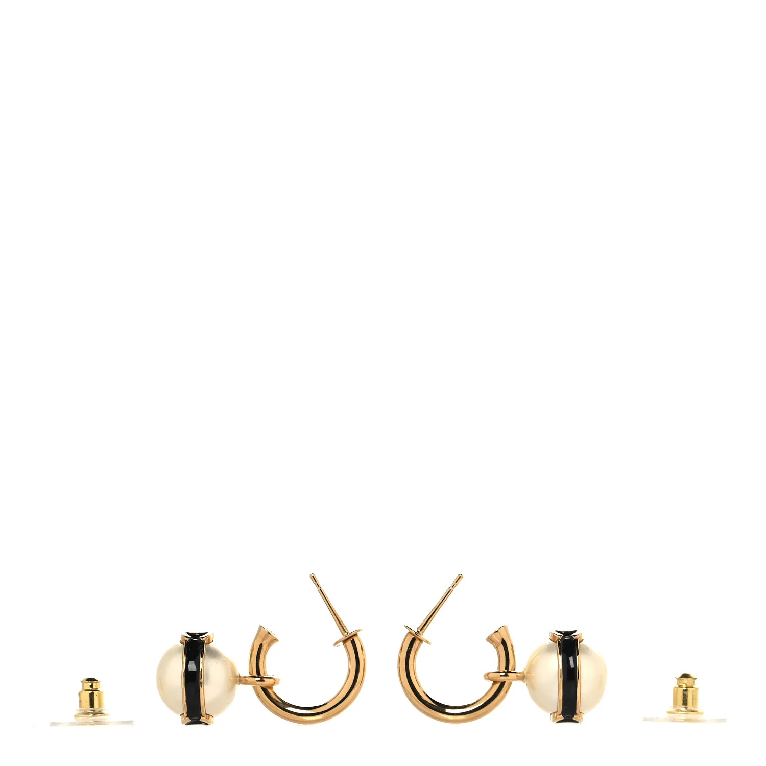 Pearl Metal CC Hoop Drop Earrings Gold Black White - Image 3