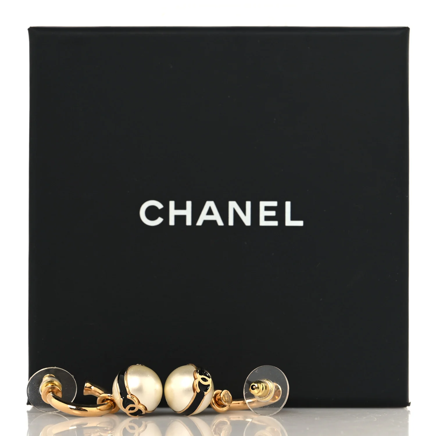 Pearl Metal CC Hoop Drop Earrings Gold Black White - Image 5