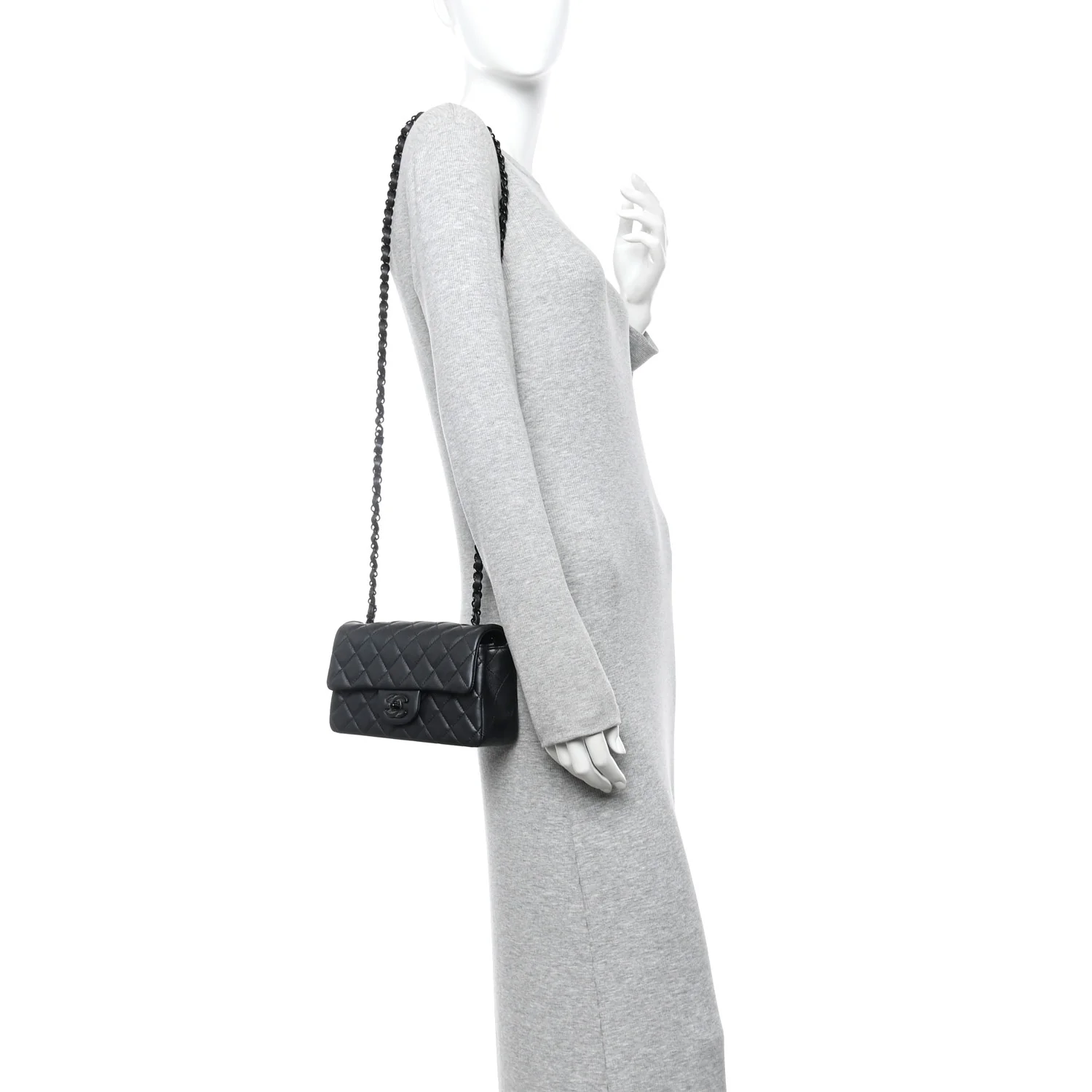 Pearly Lambskin Quilted Mini Rectangular Flap So Black - Image 2