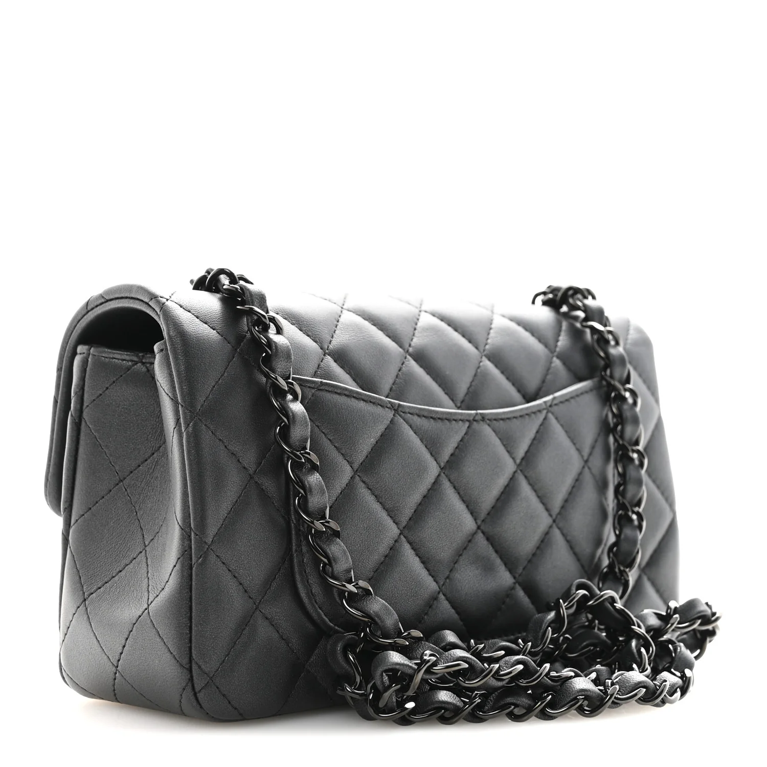 Pearly Lambskin Quilted Mini Rectangular Flap So Black - Image 3