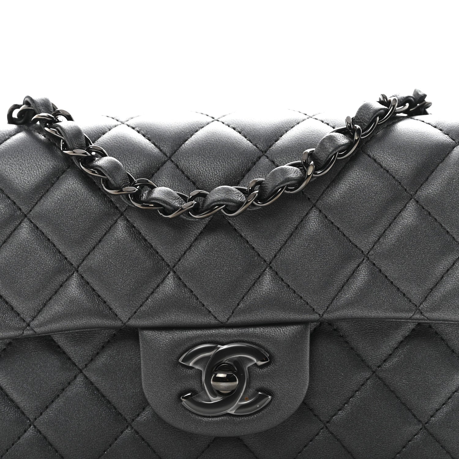 Pearly Lambskin Quilted Mini Rectangular Flap So Black - Image 8
