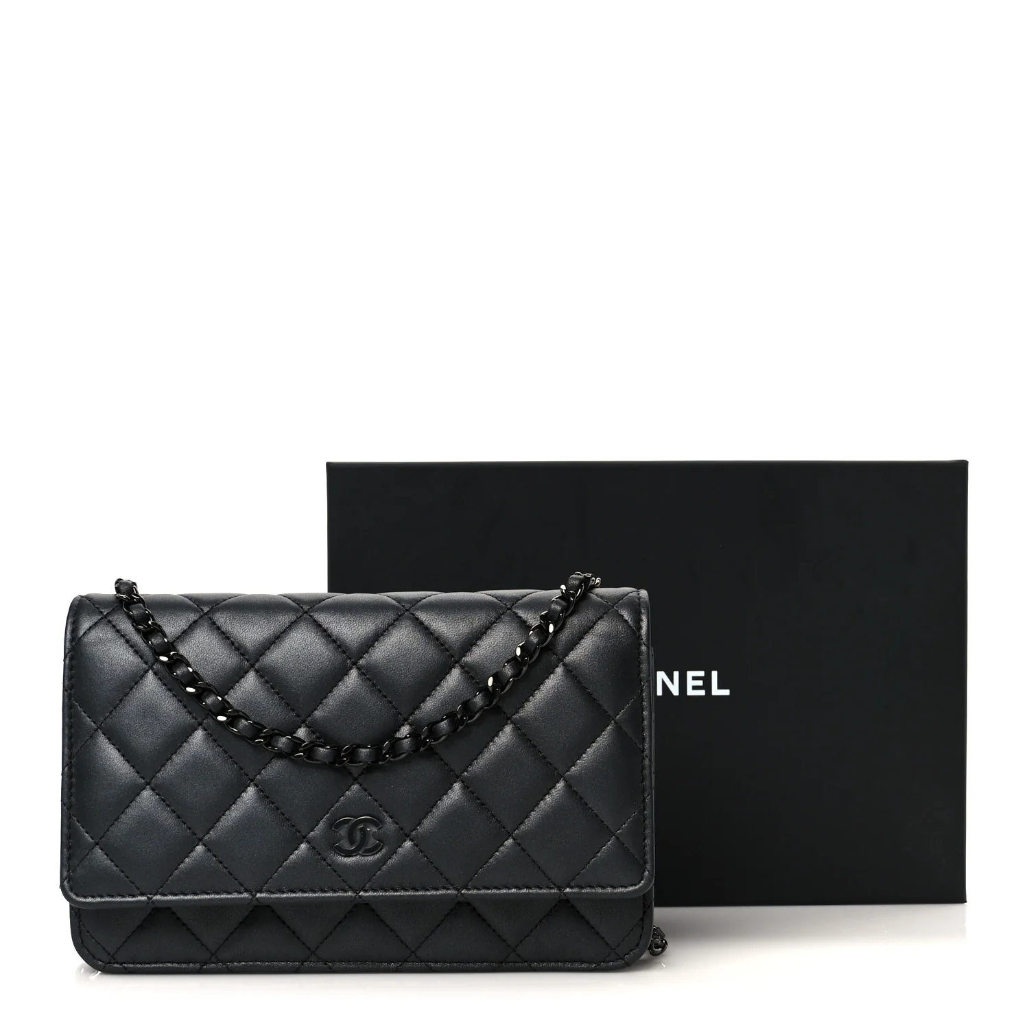 Pearly Lambskin Quilted Wallet On Chain WOC So Black - Image 12