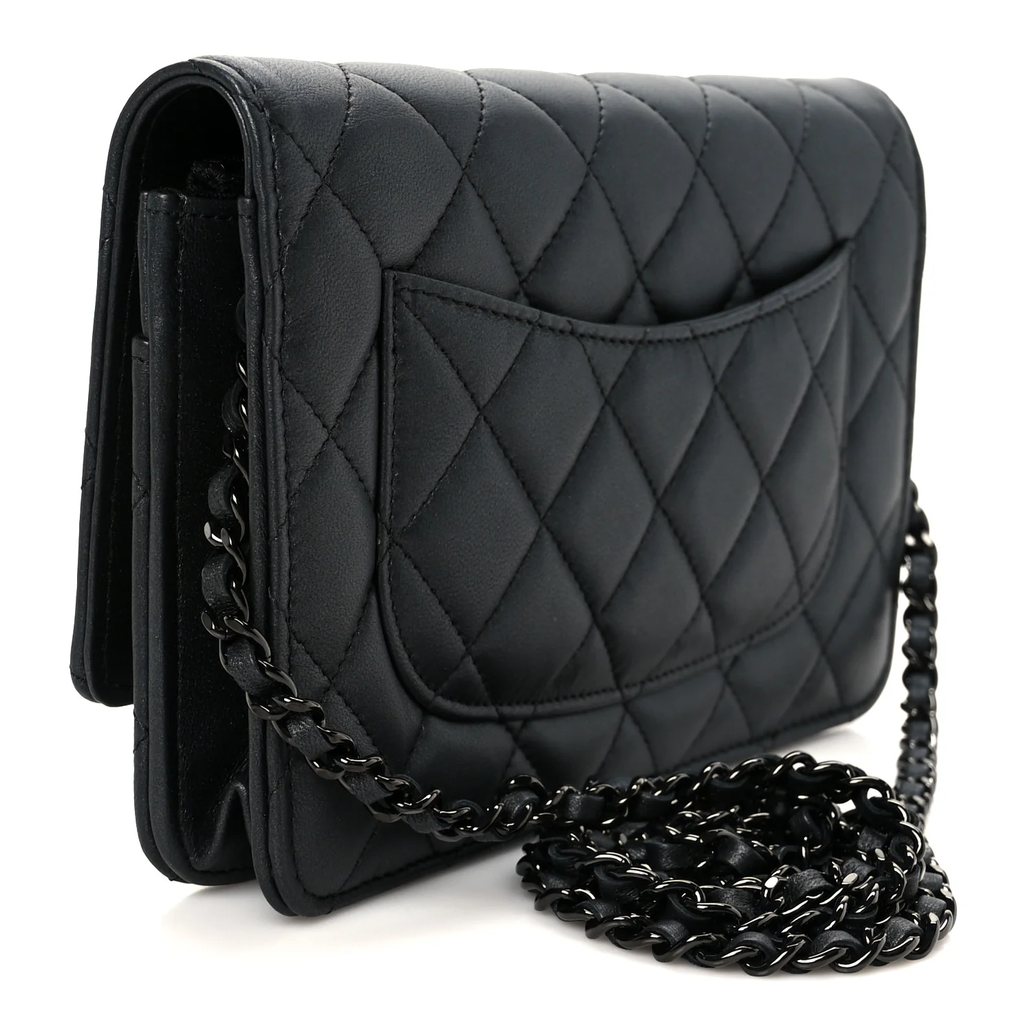 Pearly Lambskin Quilted Wallet On Chain WOC So Black - Image 3