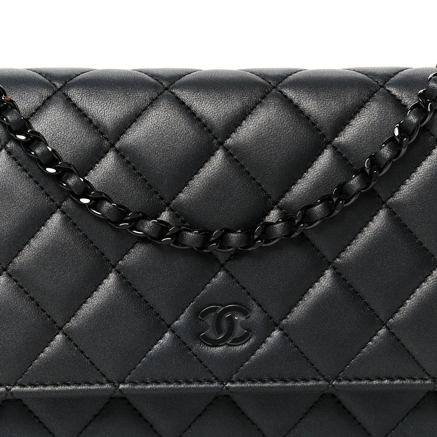 Pearly Lambskin Quilted Wallet On Chain WOC So Black - Image 9