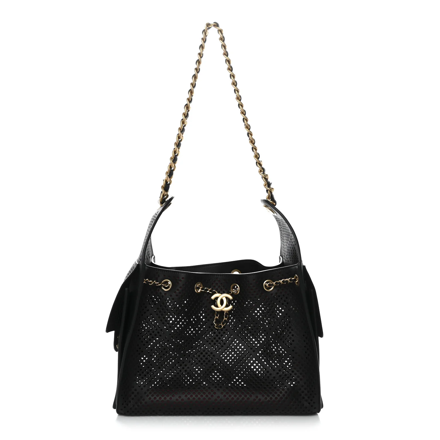 Perforated Calfskin Quilted Small Chanel 25 Handbag Black