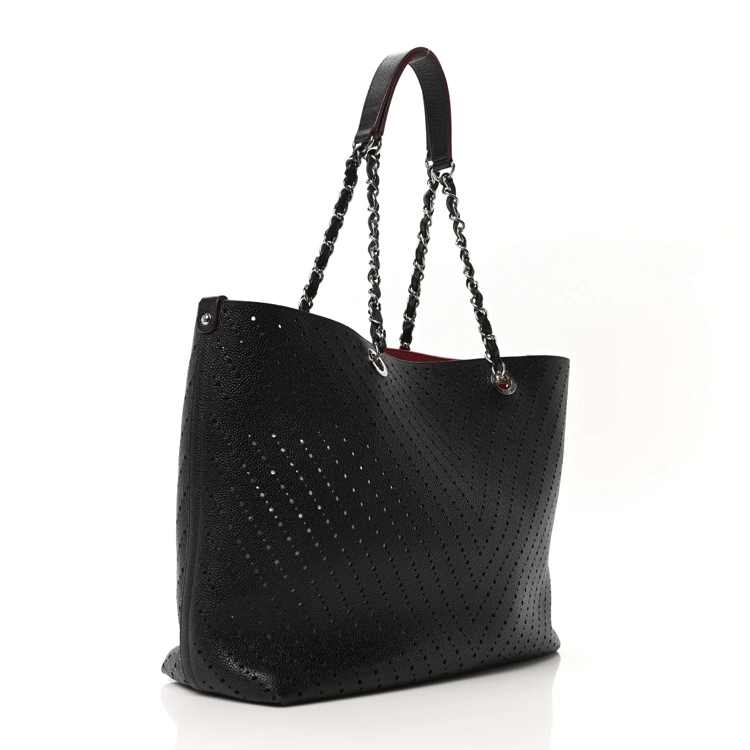 Perforated Grained Calfskin Large Shopping Tote Black - Image 3