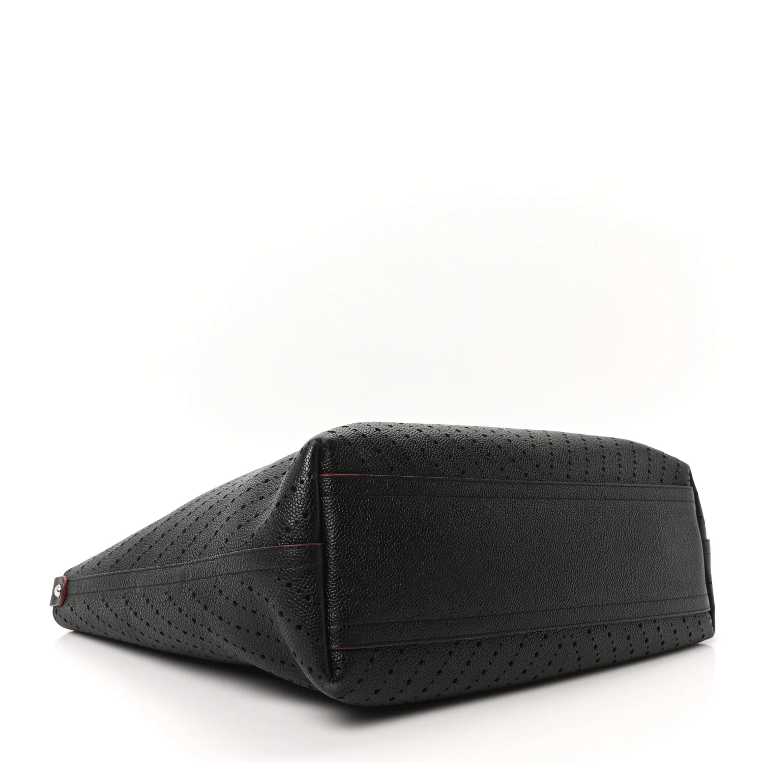 Perforated Grained Calfskin Large Shopping Tote Black - Image 4