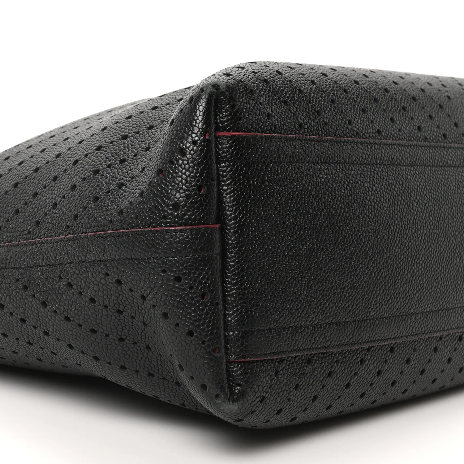 Perforated Grained Calfskin Large Shopping Tote Black - Image 9