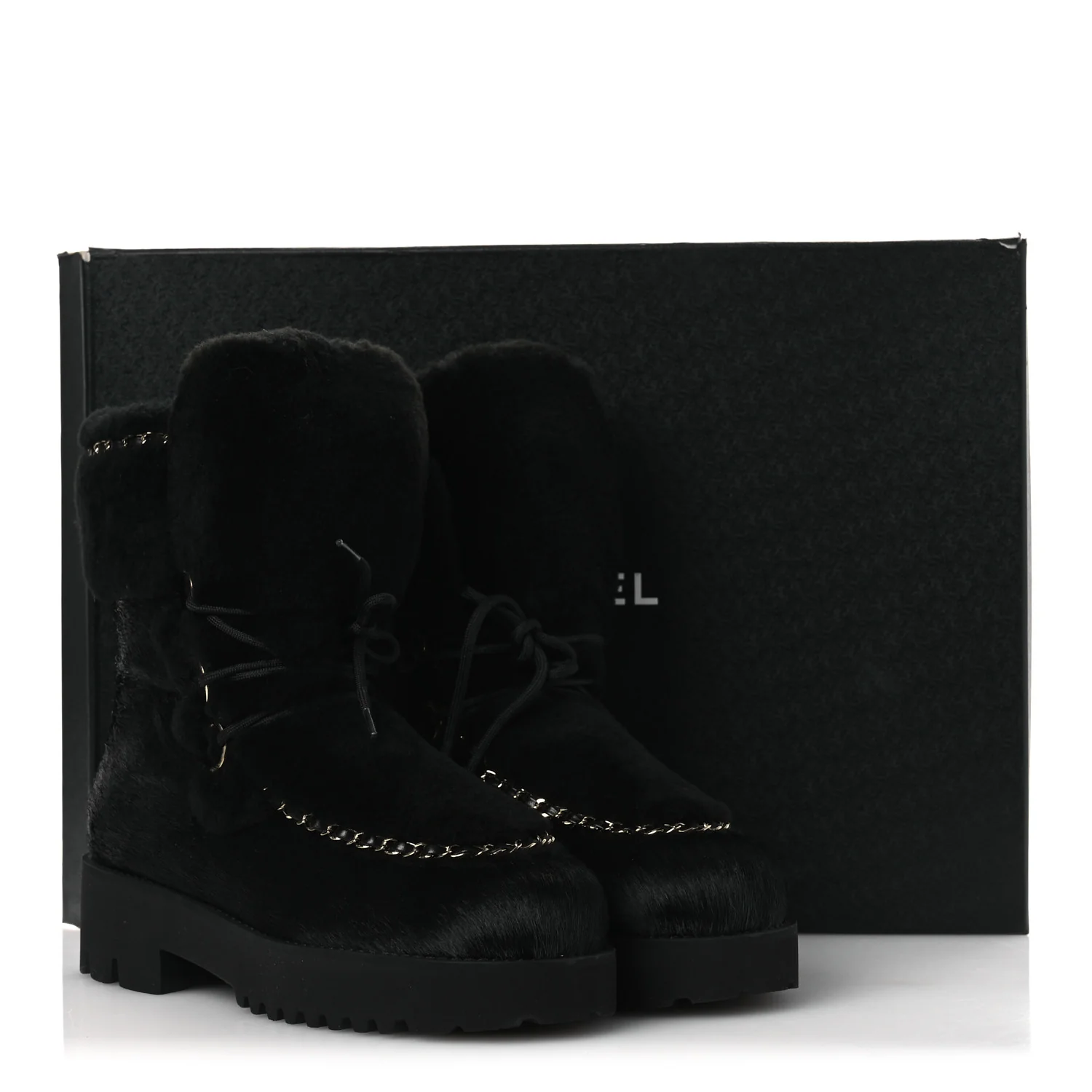 Pony Hair Shearling Chain Ankle Boots 40.5 Black - Image 11