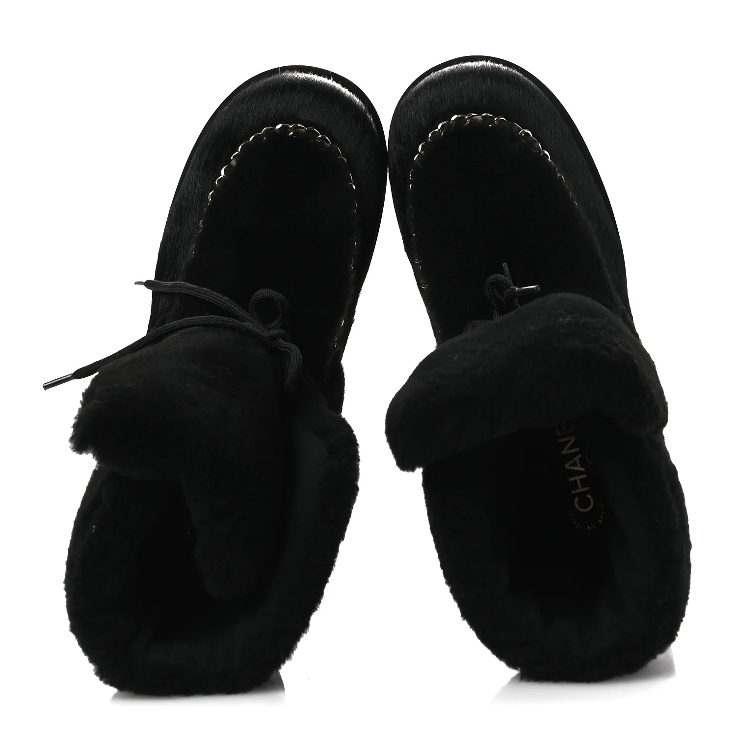 Pony Hair Shearling Chain Ankle Boots 40.5 Black - Image 2