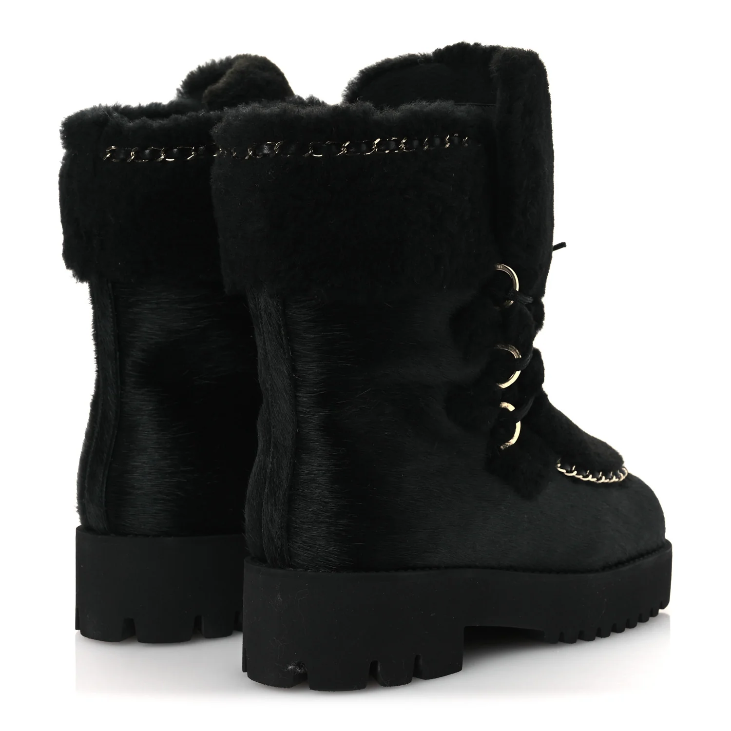Pony Hair Shearling Chain Ankle Boots 40.5 Black - Image 5