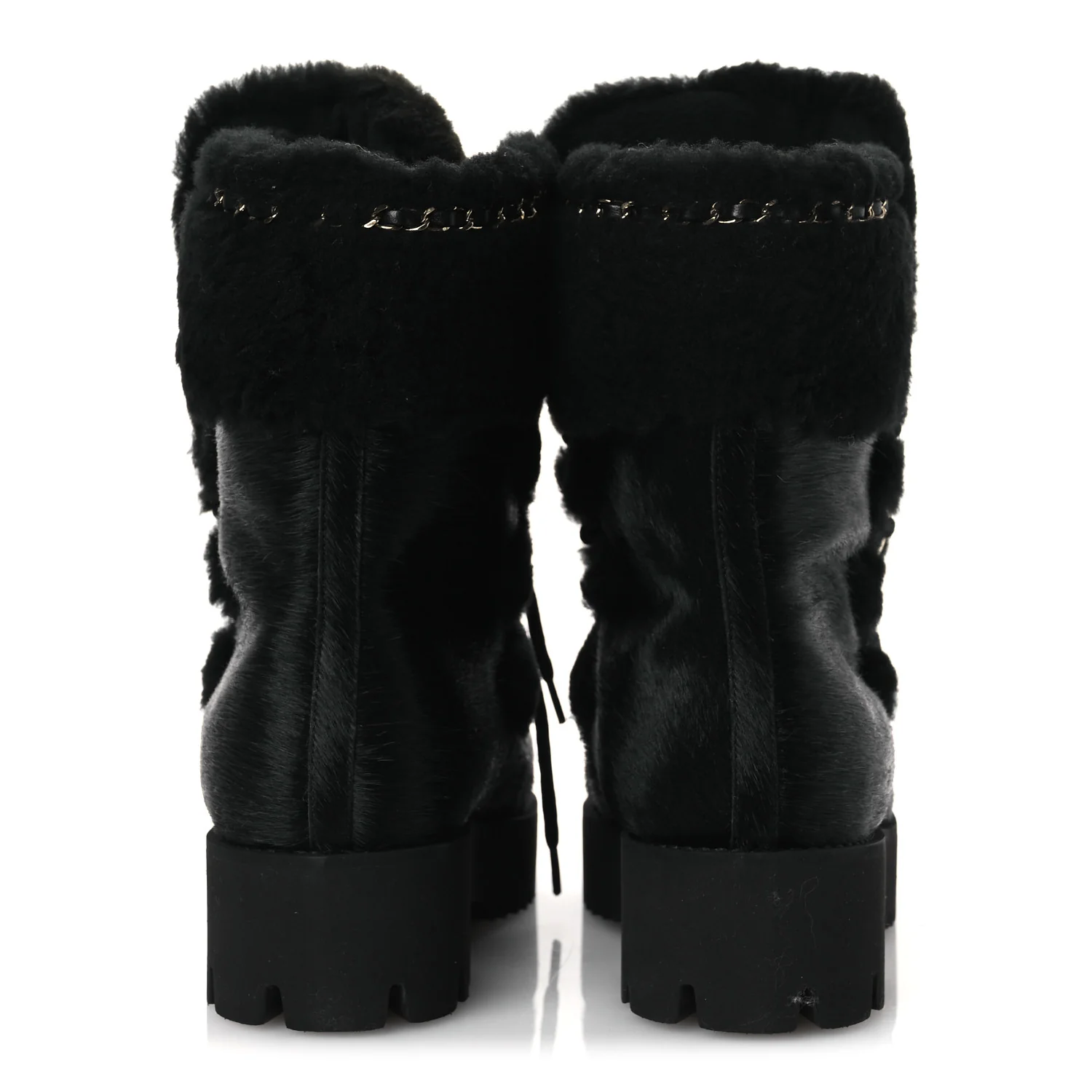Pony Hair Shearling Chain Ankle Boots 40.5 Black - Image 6